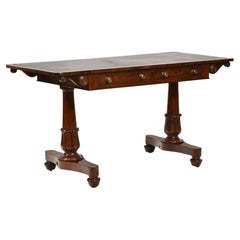 Antique William IV Rosewood Library Table Desk With Leather & Gilt Inset