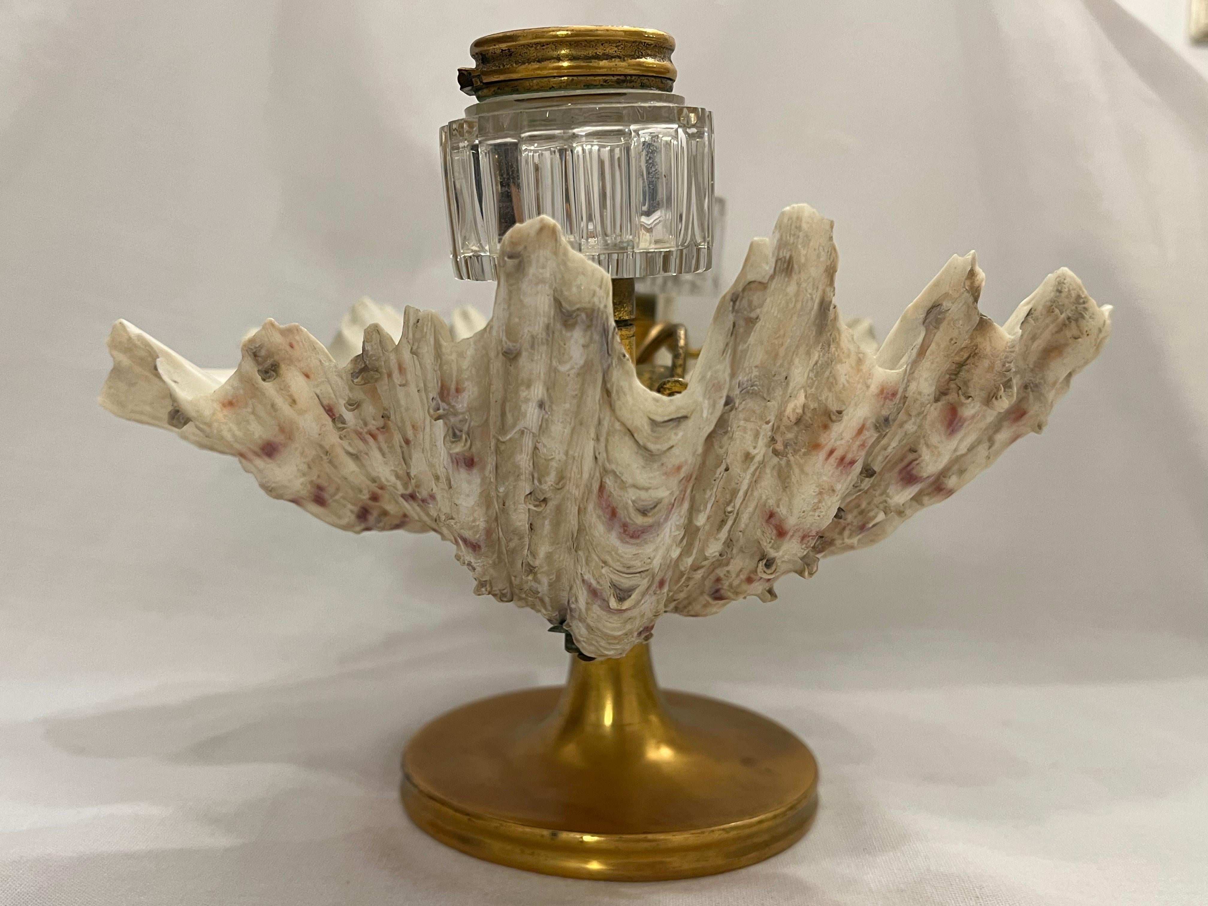 Antique William IV Shell Gilt Bronze Double Inkwell with Pen Rest Candle Stand For Sale 6