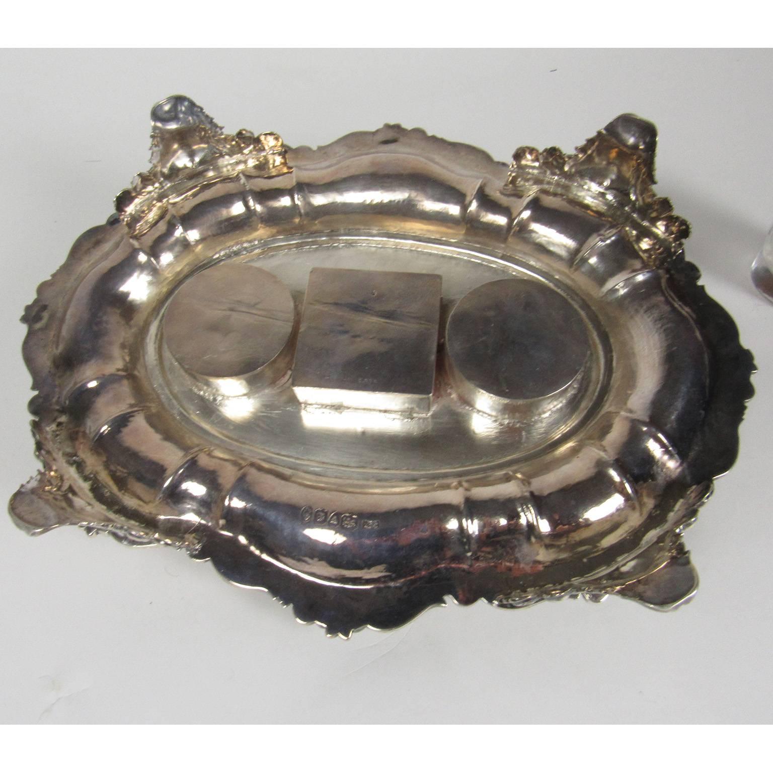 Antique William IV Sterling Silver Double Inkwell In Good Condition In Concord, MA