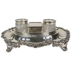 Antique William IV Sterling Silver Double Inkwell