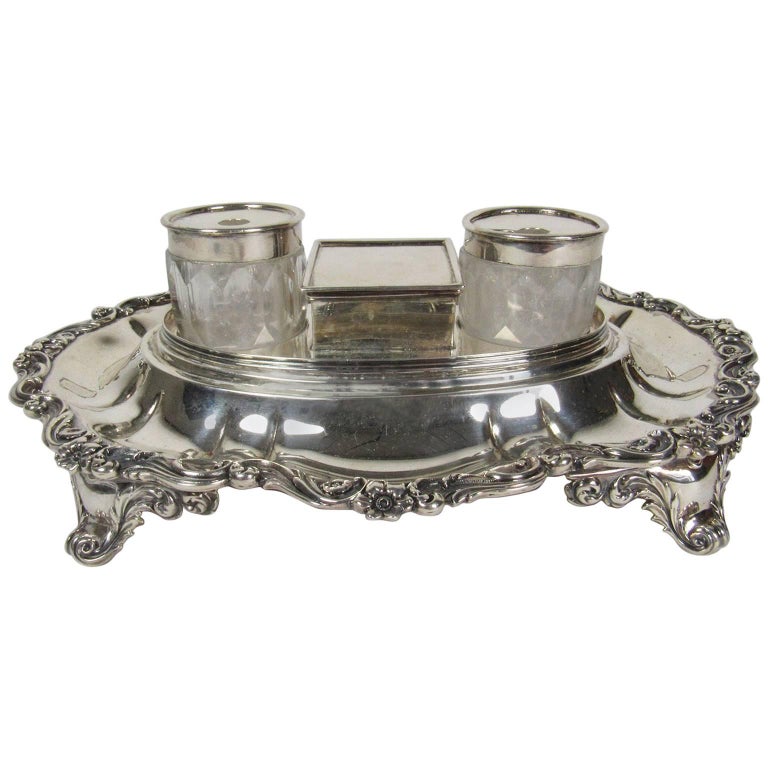 Antique William IV Sterling Silver Double Inkwell at 1stDibs
