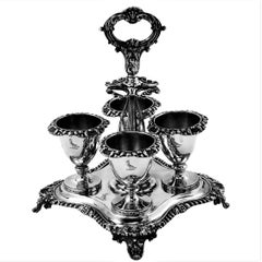 Antique William IV Sterling Silver Egg Cruet Stand 1831 Four Egg Cup Set