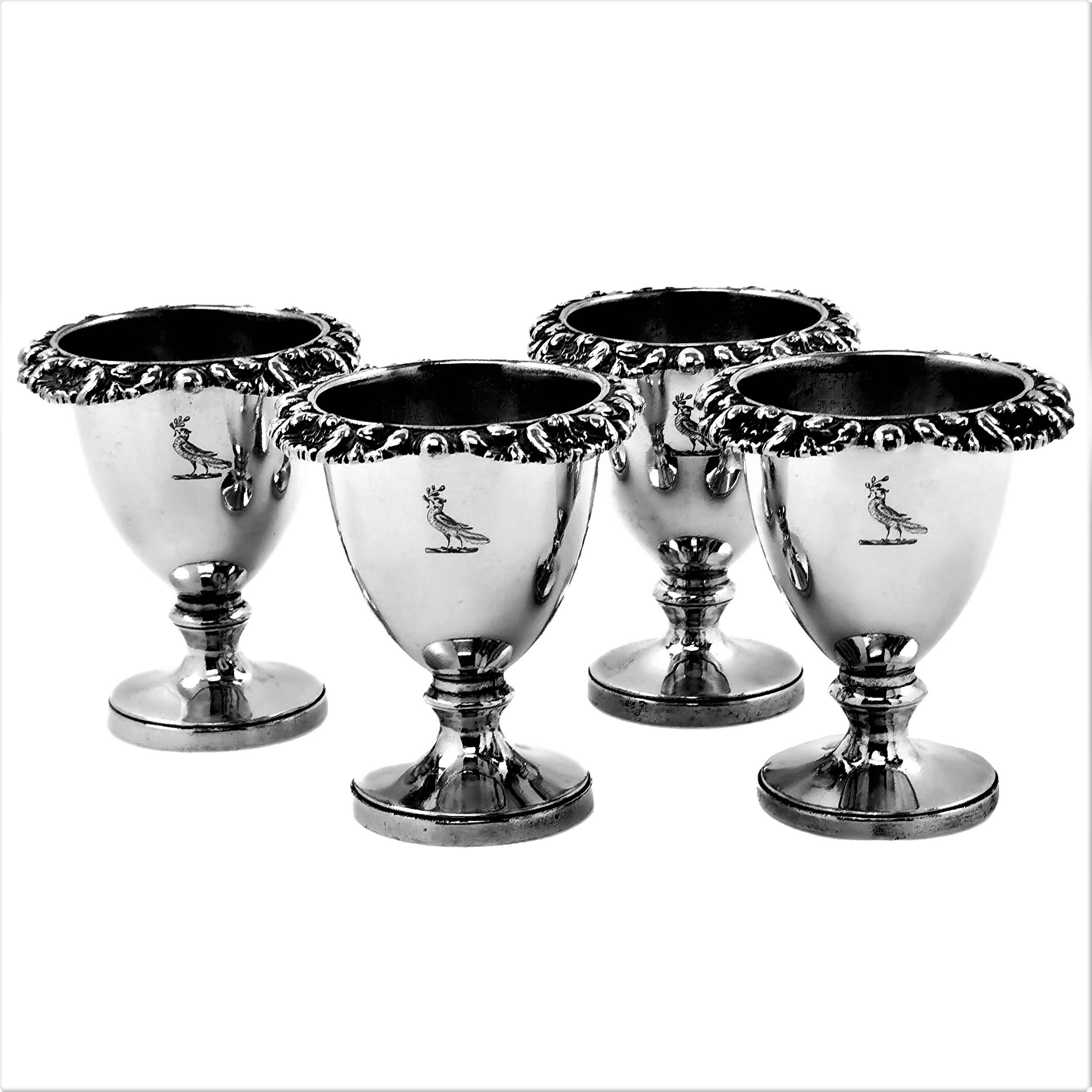 Antique William IV Sterling Silver Egg Cruet Stand 1831 Four Egg Cup Set In Good Condition In London, GB