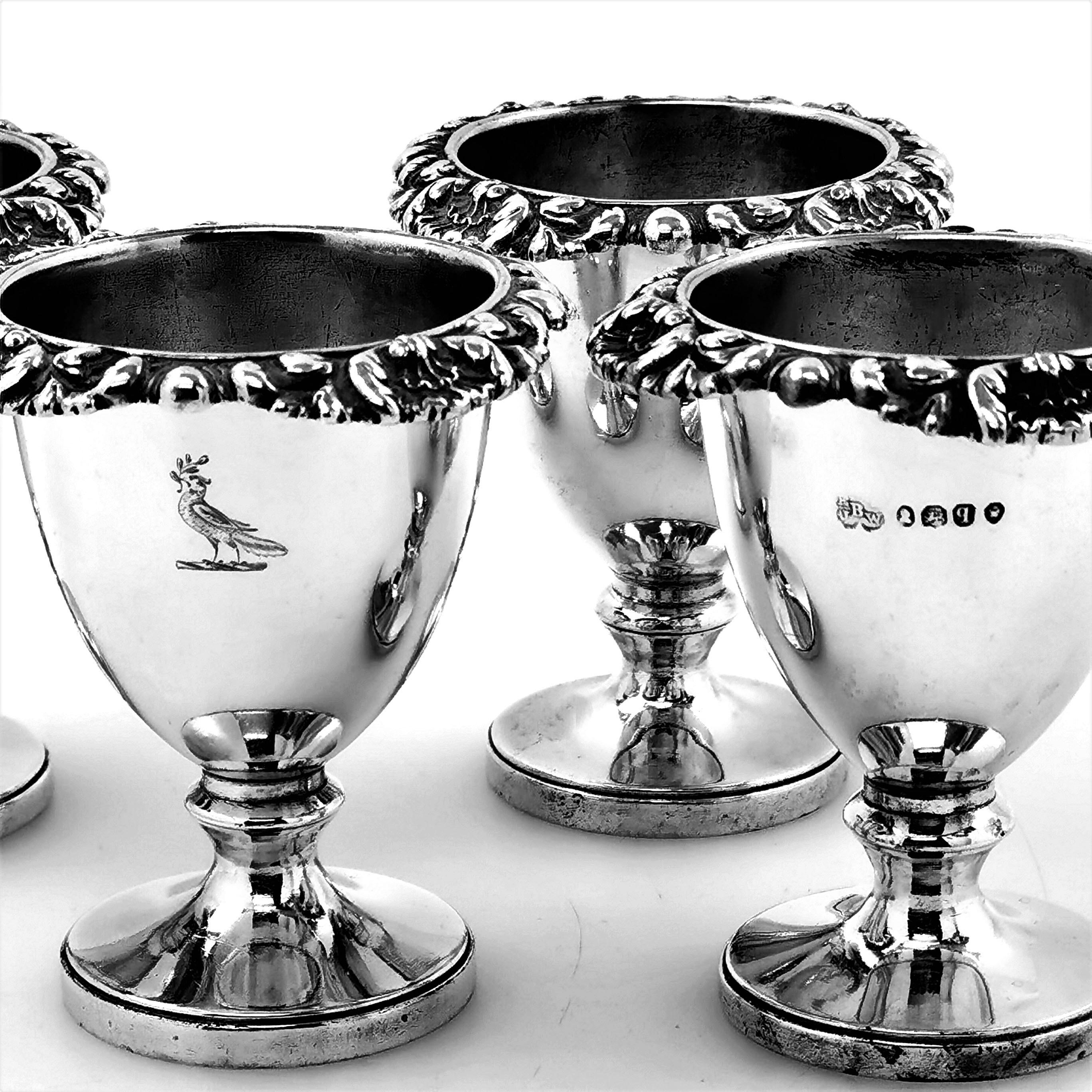 19th Century Antique William IV Sterling Silver Egg Cruet Stand 1831 Four Egg Cup Set