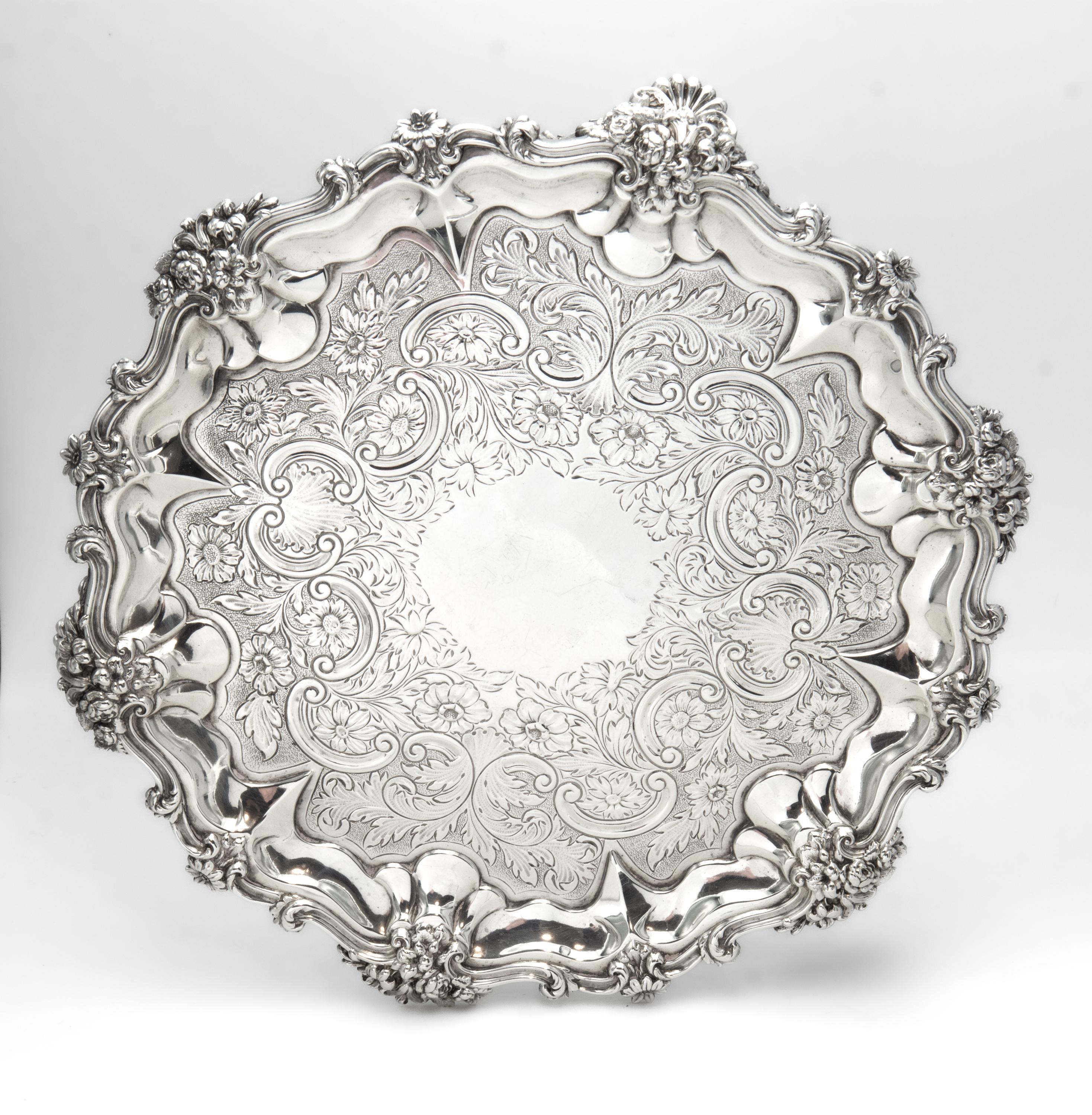 Antique William IV Sterling Silver Flat-Chased Waiter Tray London 1831 For Sale 5