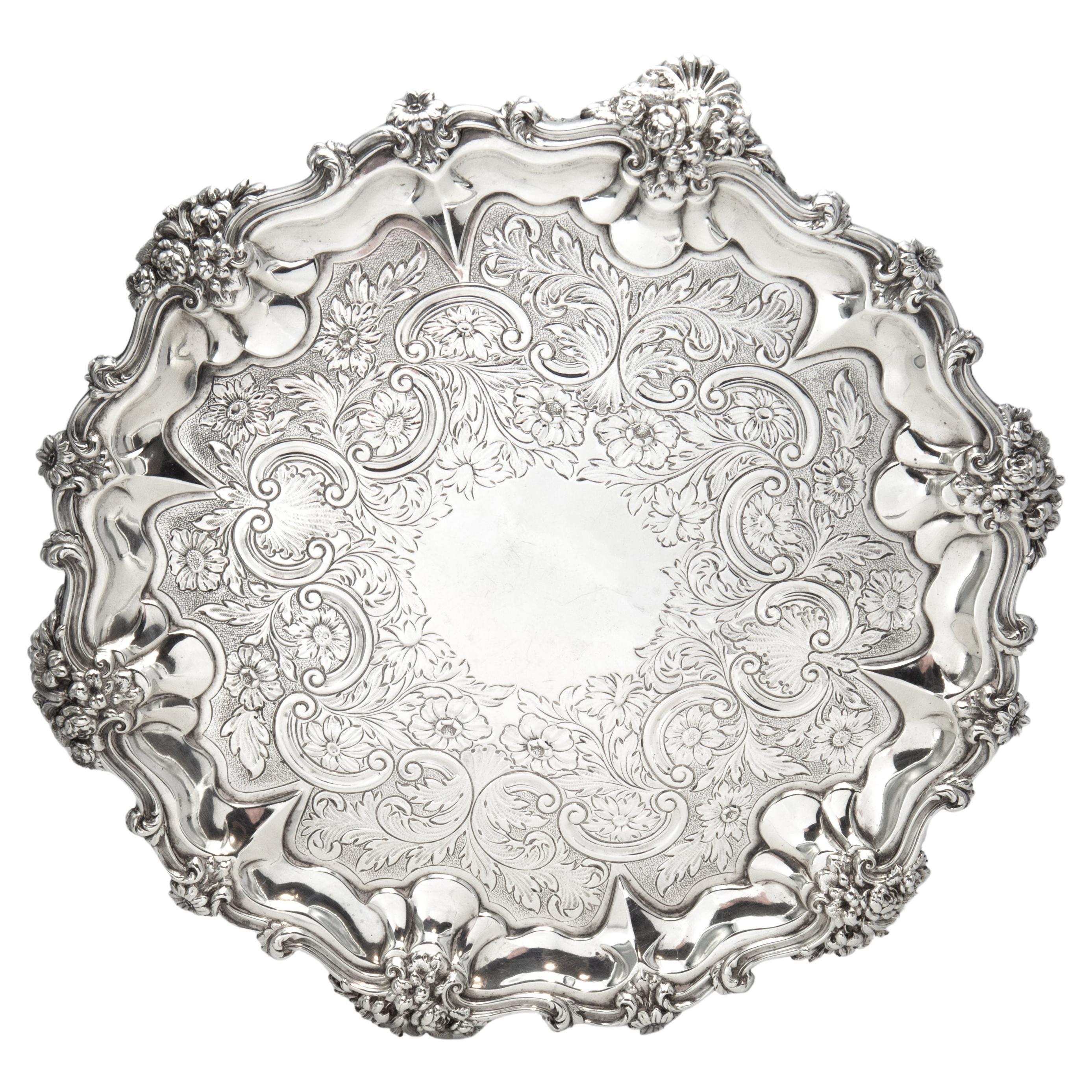 Antique William IV Sterling Silver Flat-Chased Waiter Tray London 1831 For Sale