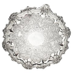 Antique plateau de service William IV en argent sterling ciselé à plat Londres 1831