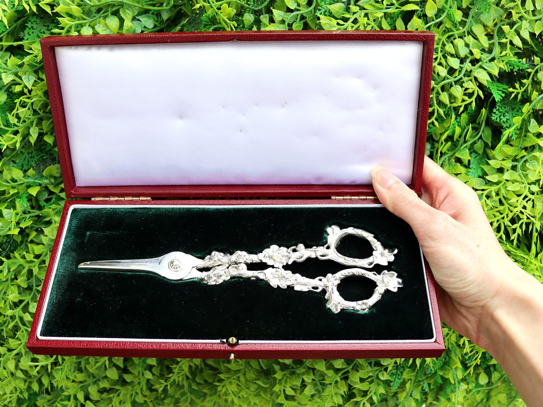 An exceptional, fine and impressive pair of antique William IV English sterling silver grape shears made by Paul Storr - boxed; an addition to our collectable silverware collection.

This exceptional pair of antique cast sterling silver gilt grape