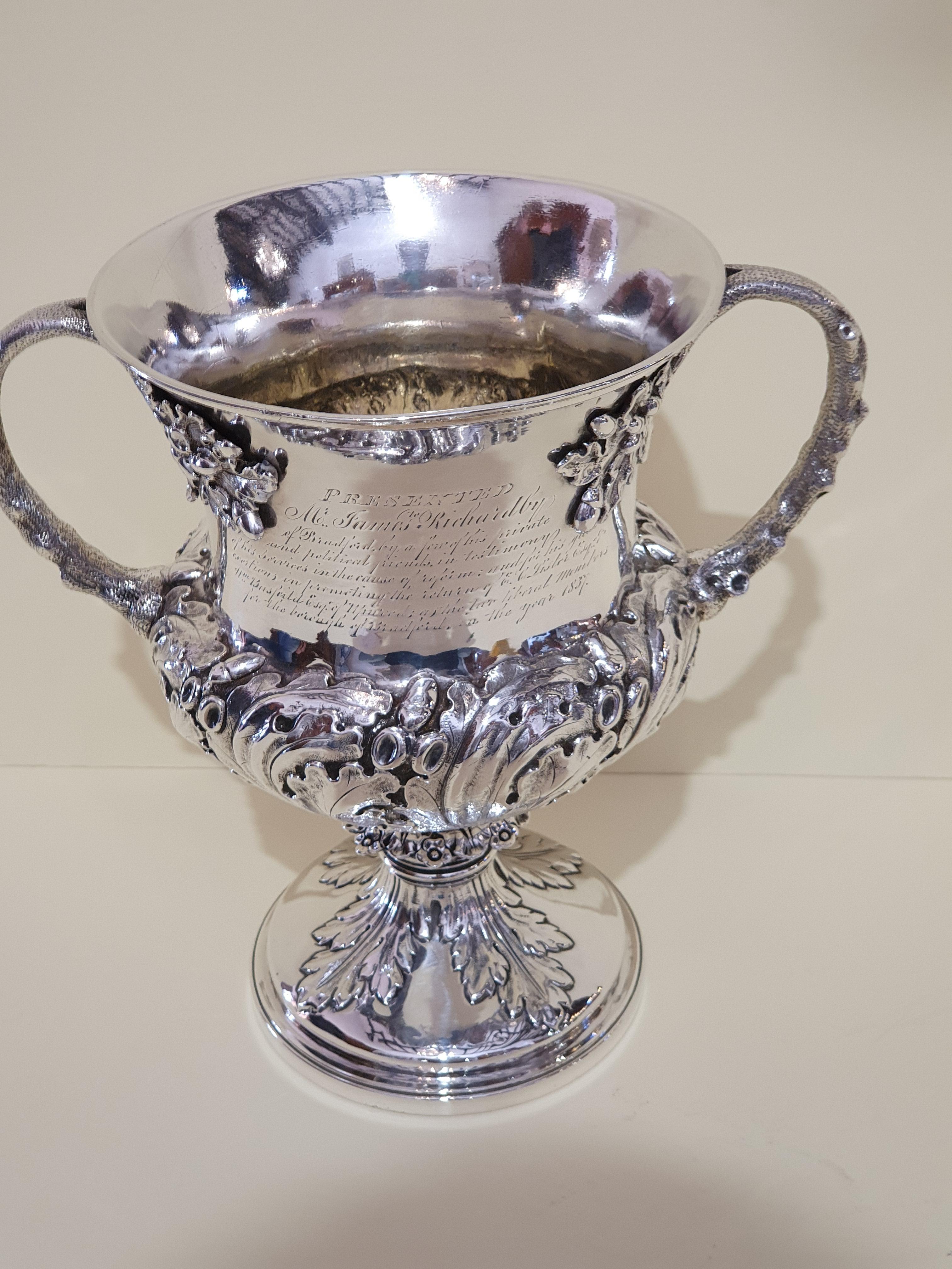 Embossed Antique William IV Sterling Silver Presentation Cup, London, England, 1835 For Sale