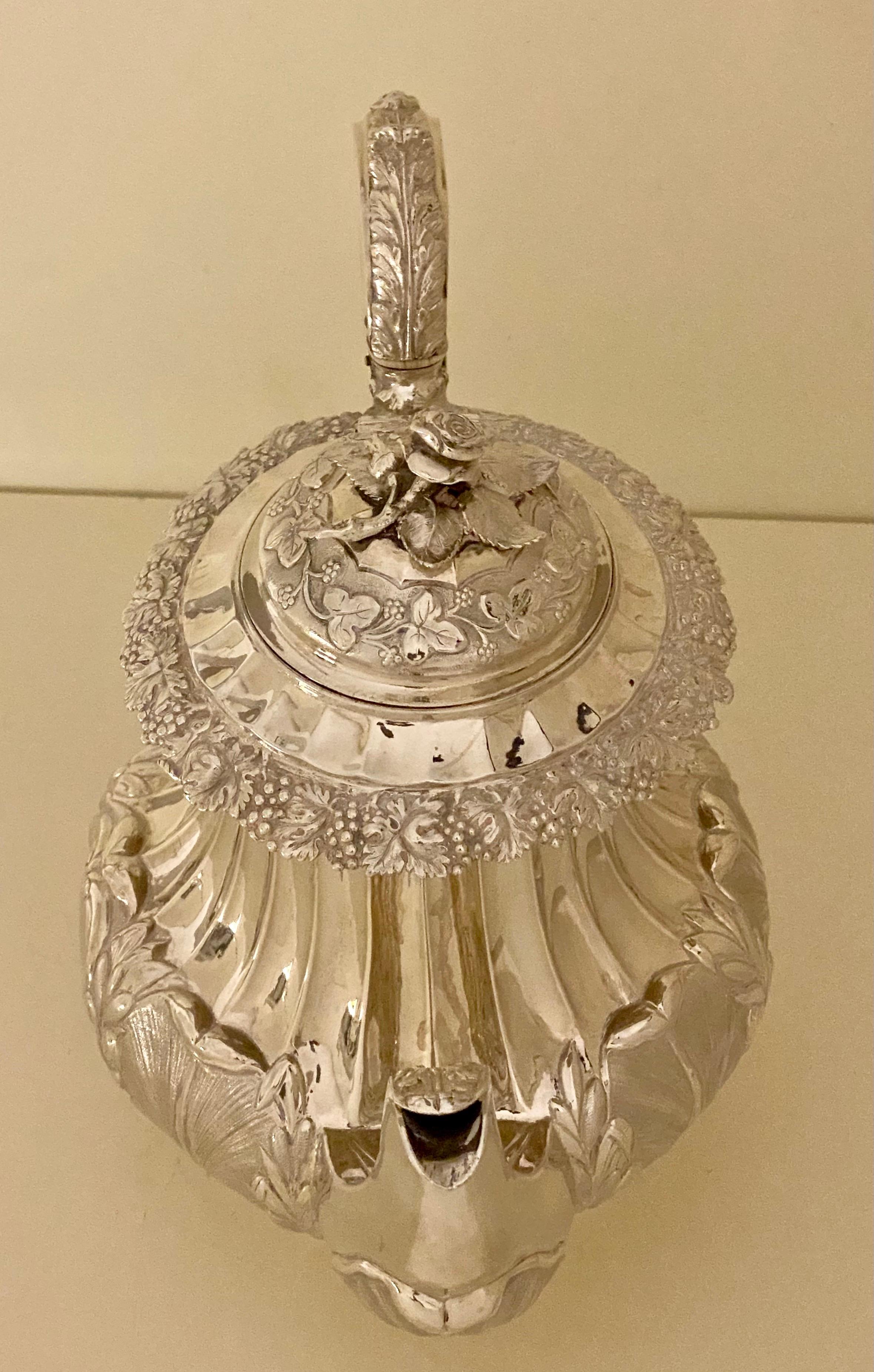 British Antique William IV Sterling Silver Teapot Superb Decoration 1830