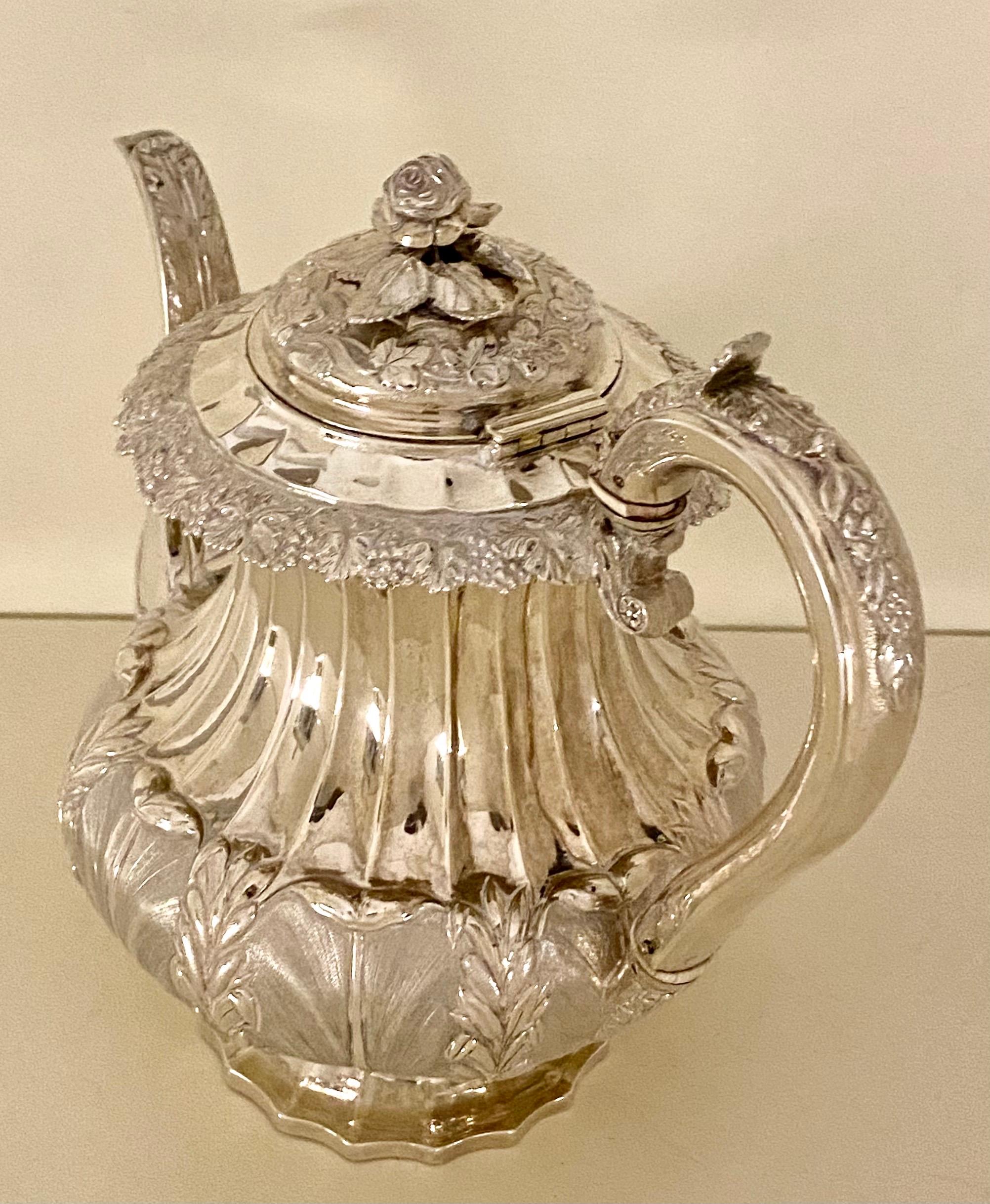 Mid-19th Century Antique William IV Sterling Silver Teapot Superb Decoration 1830