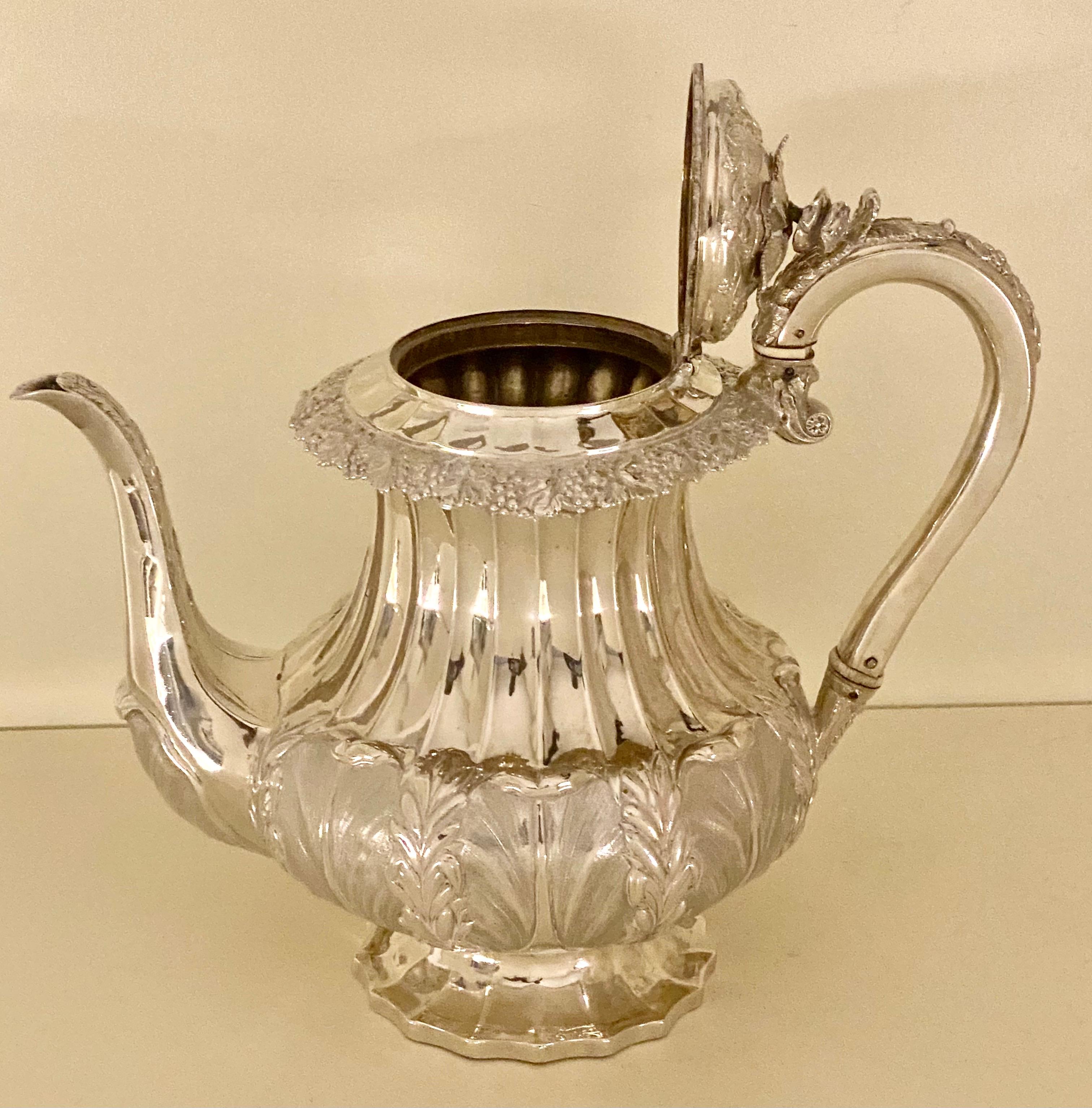 Antique William IV Sterling Silver Teapot Superb Decoration 1830 1