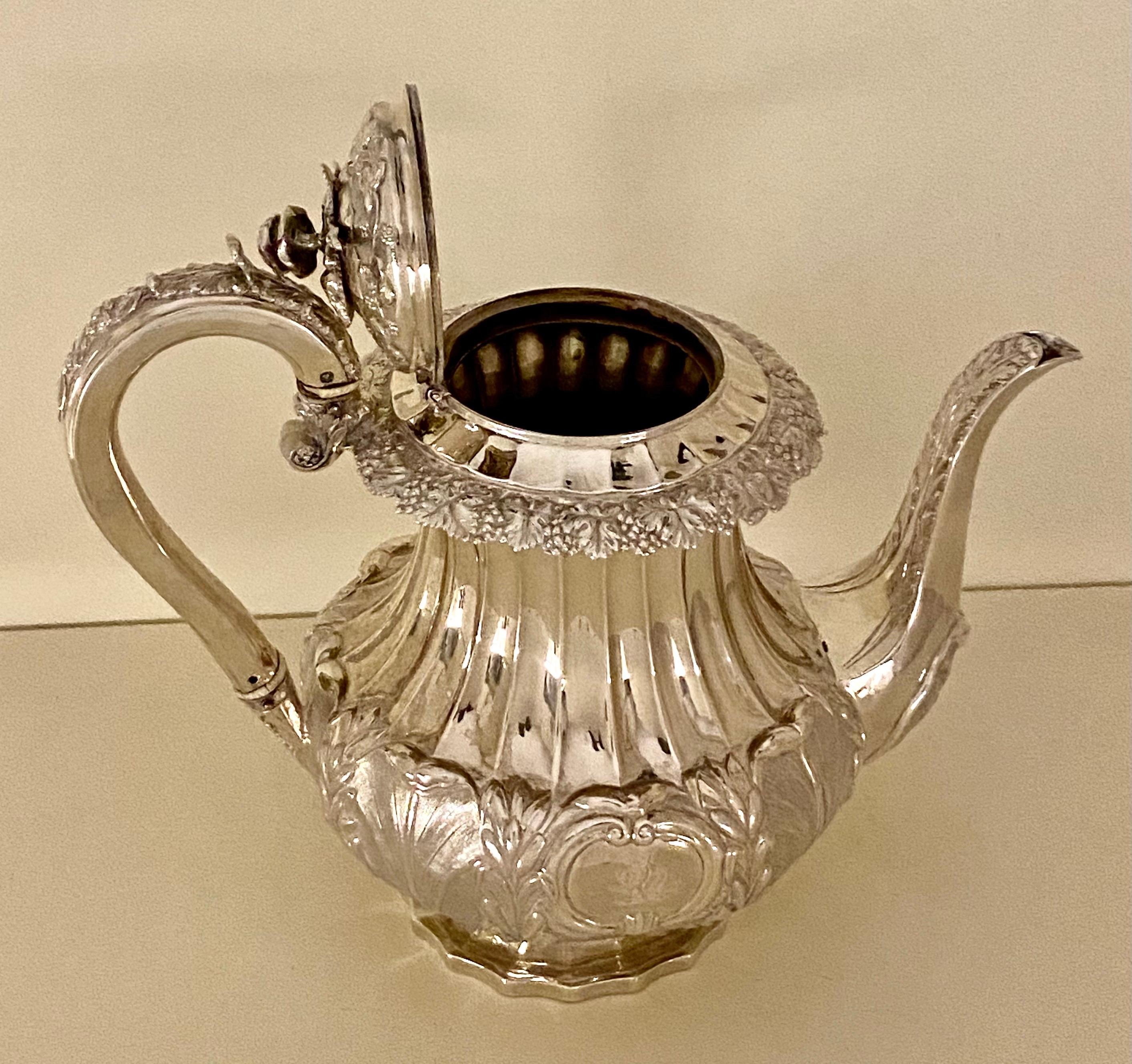Antique William IV Sterling Silver Teapot Superb Decoration 1830 2