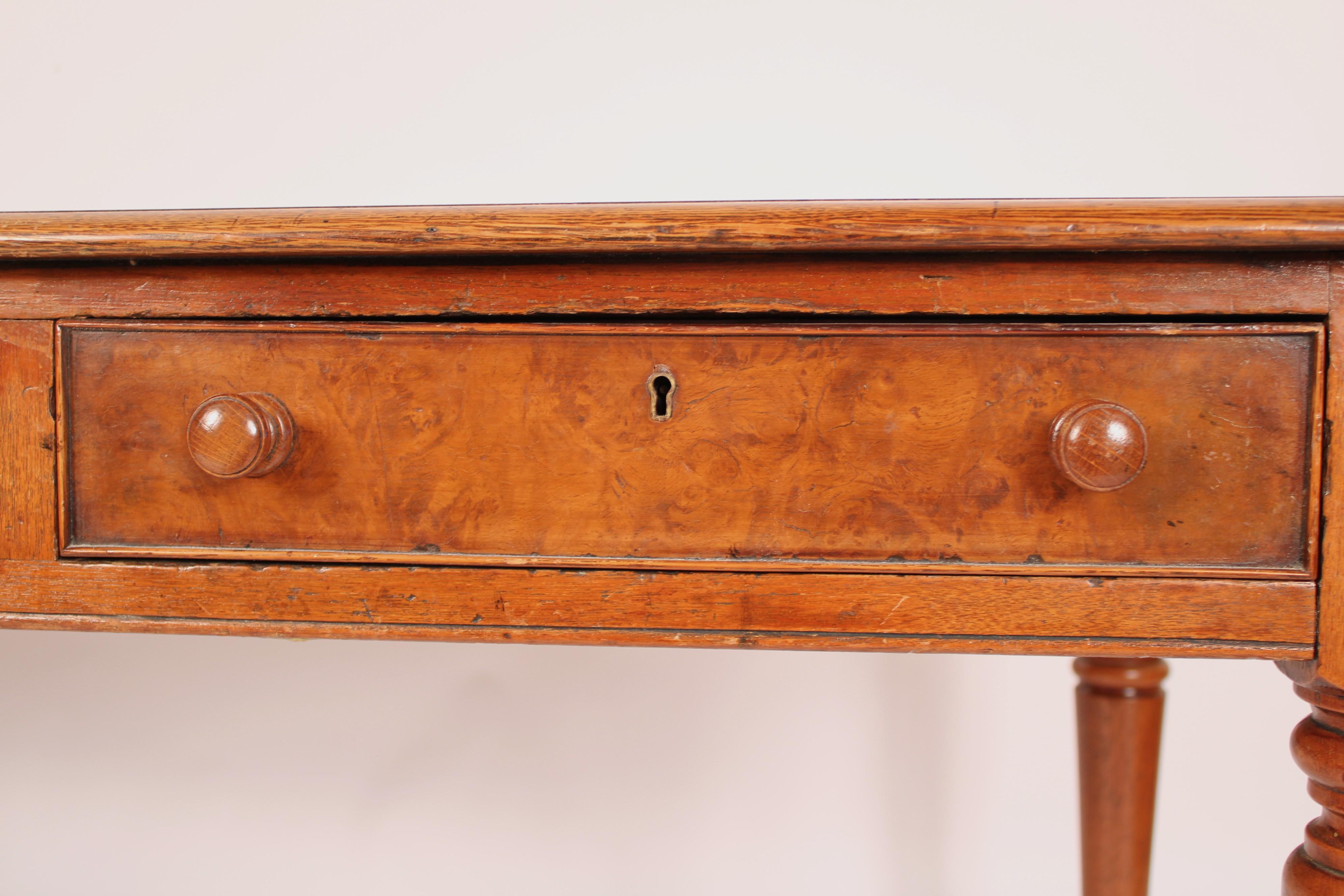 Antique William IV Style Oak and Pollard Oak Leather Top Writing Table For Sale 4