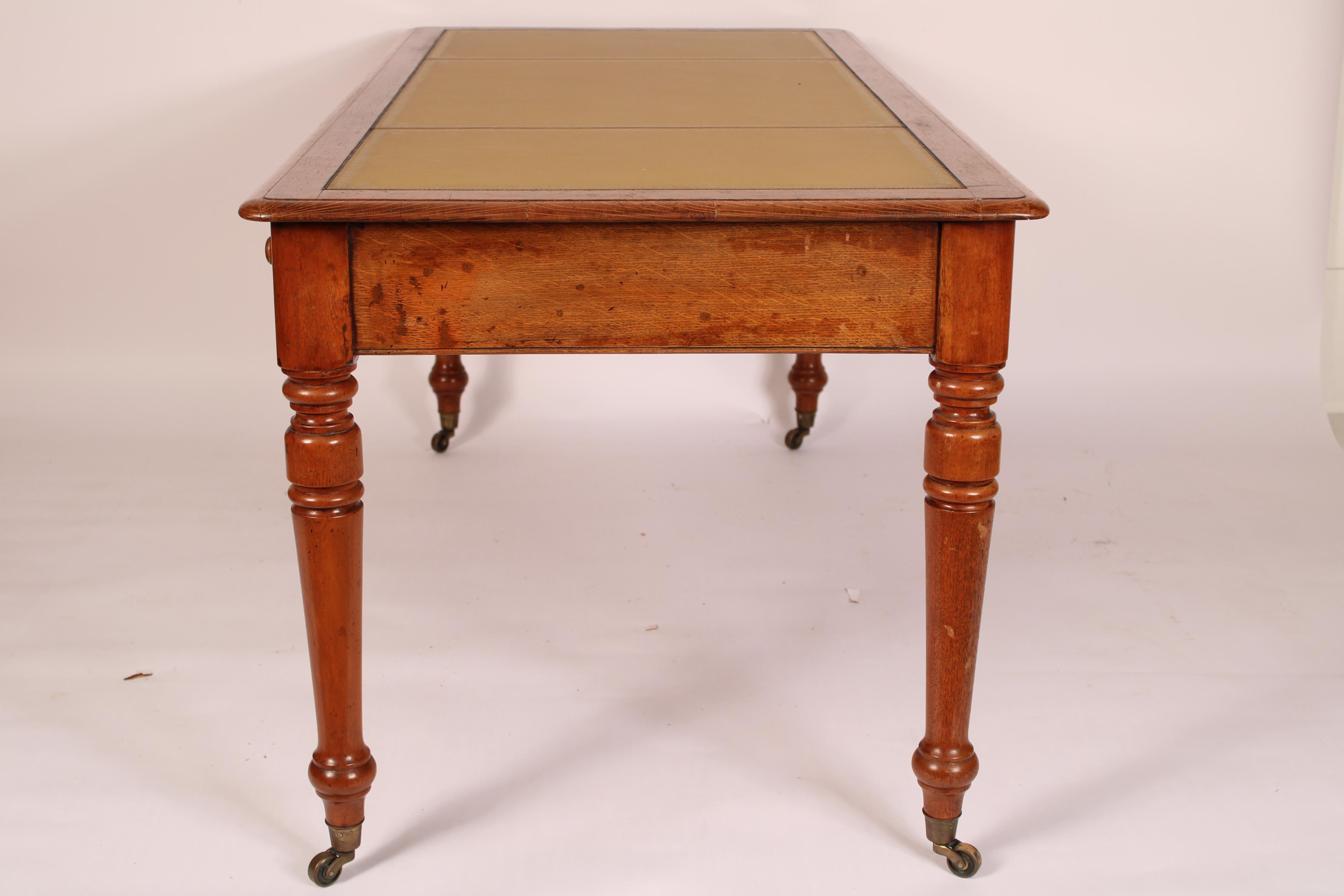 Antique William IV Style Oak and Pollard Oak Leather Top Writing Table In Good Condition For Sale In Laguna Beach, CA