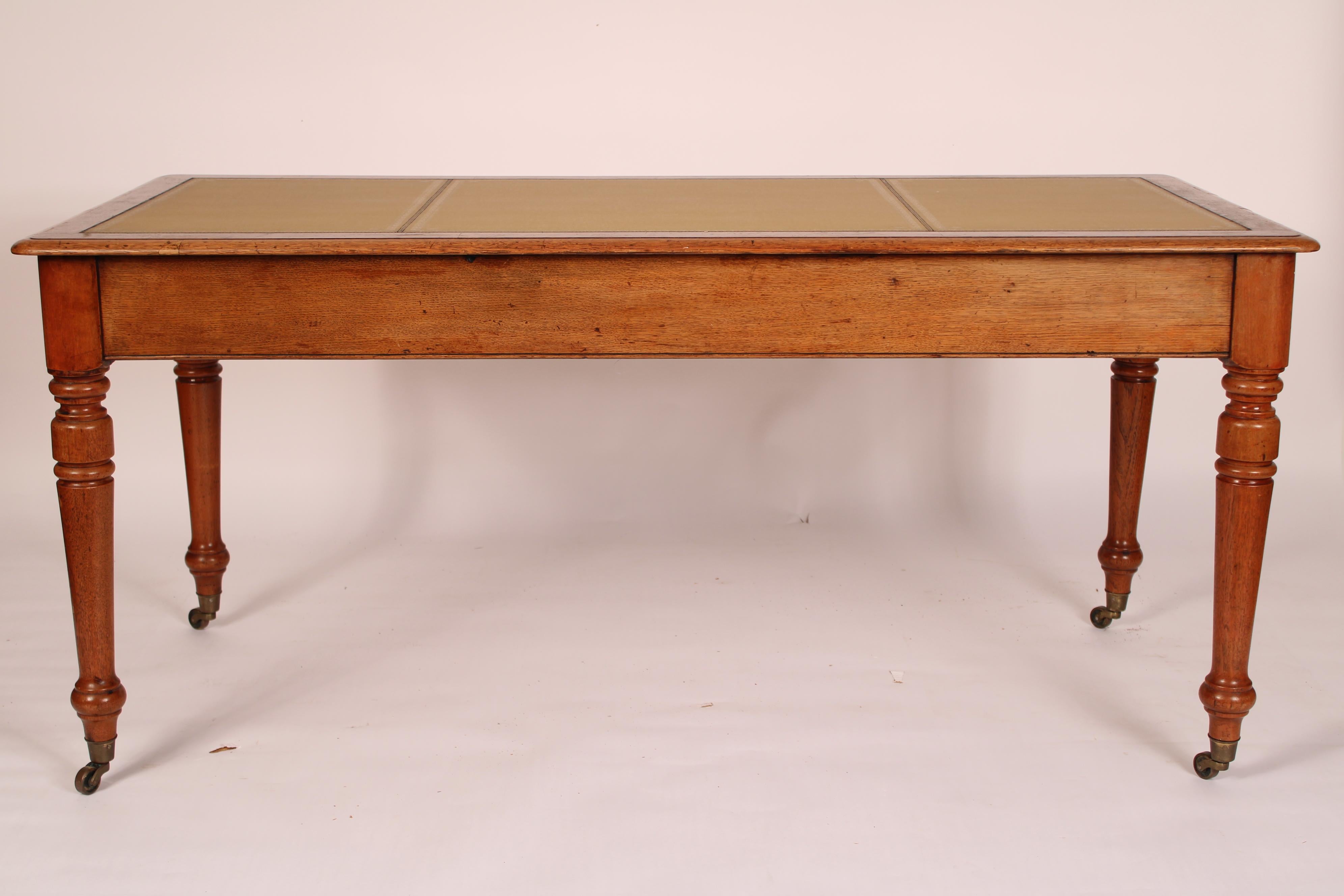 19th Century Antique William IV Style Oak and Pollard Oak Leather Top Writing Table For Sale