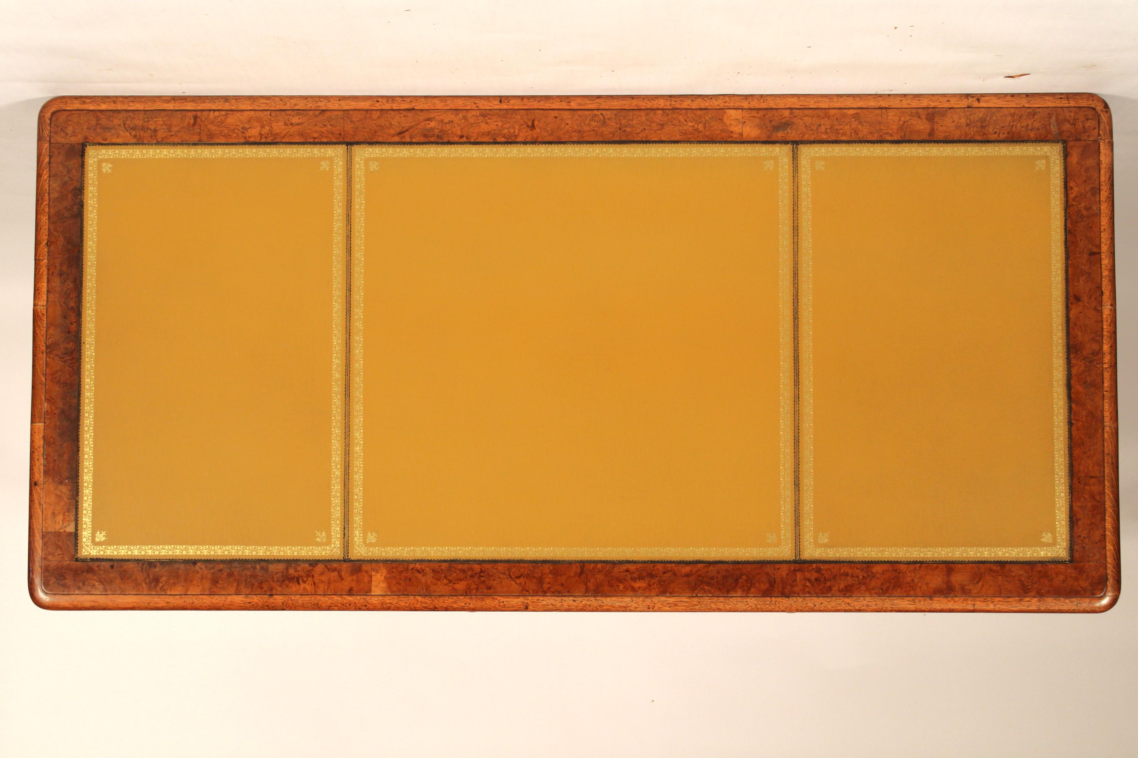 Brass Antique William IV Style Oak and Pollard Oak Leather Top Writing Table For Sale