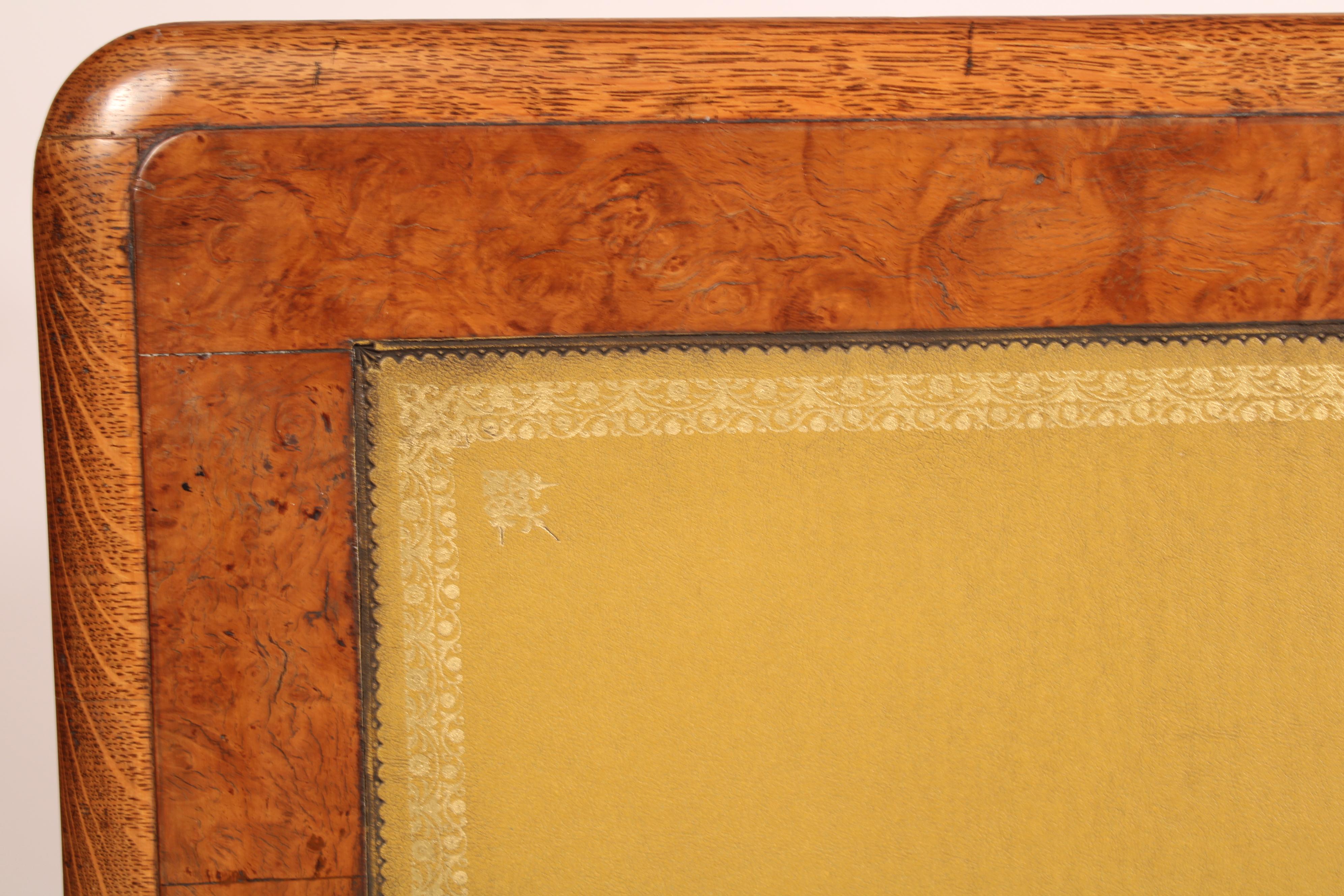 Antique William IV Style Oak and Pollard Oak Leather Top Writing Table For Sale 1