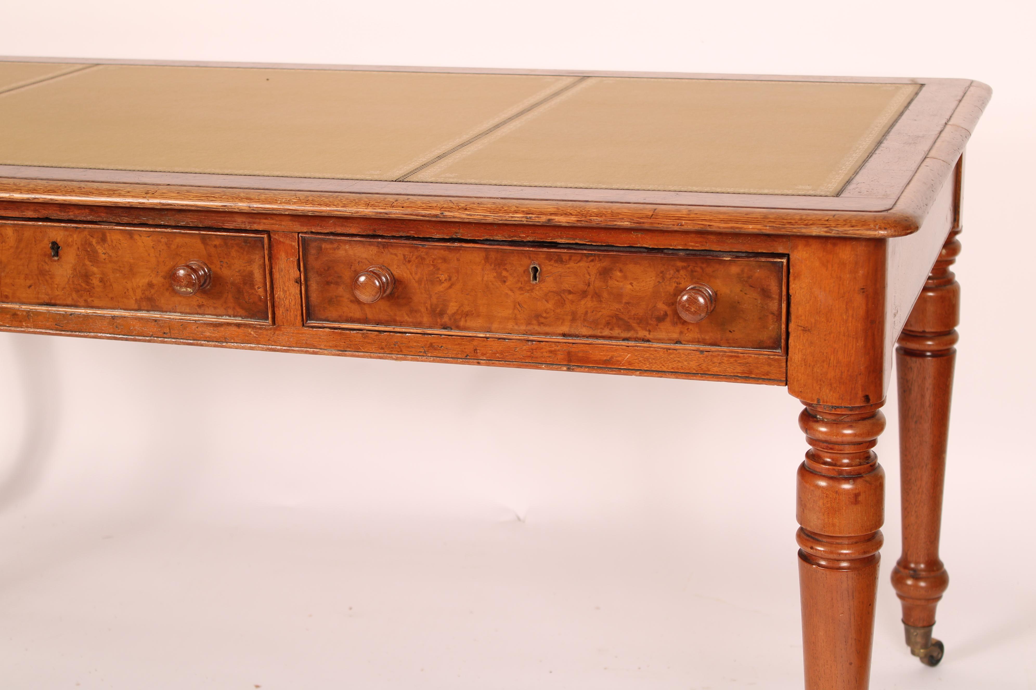 Antique William IV Style Oak and Pollard Oak Leather Top Writing Table For Sale 2