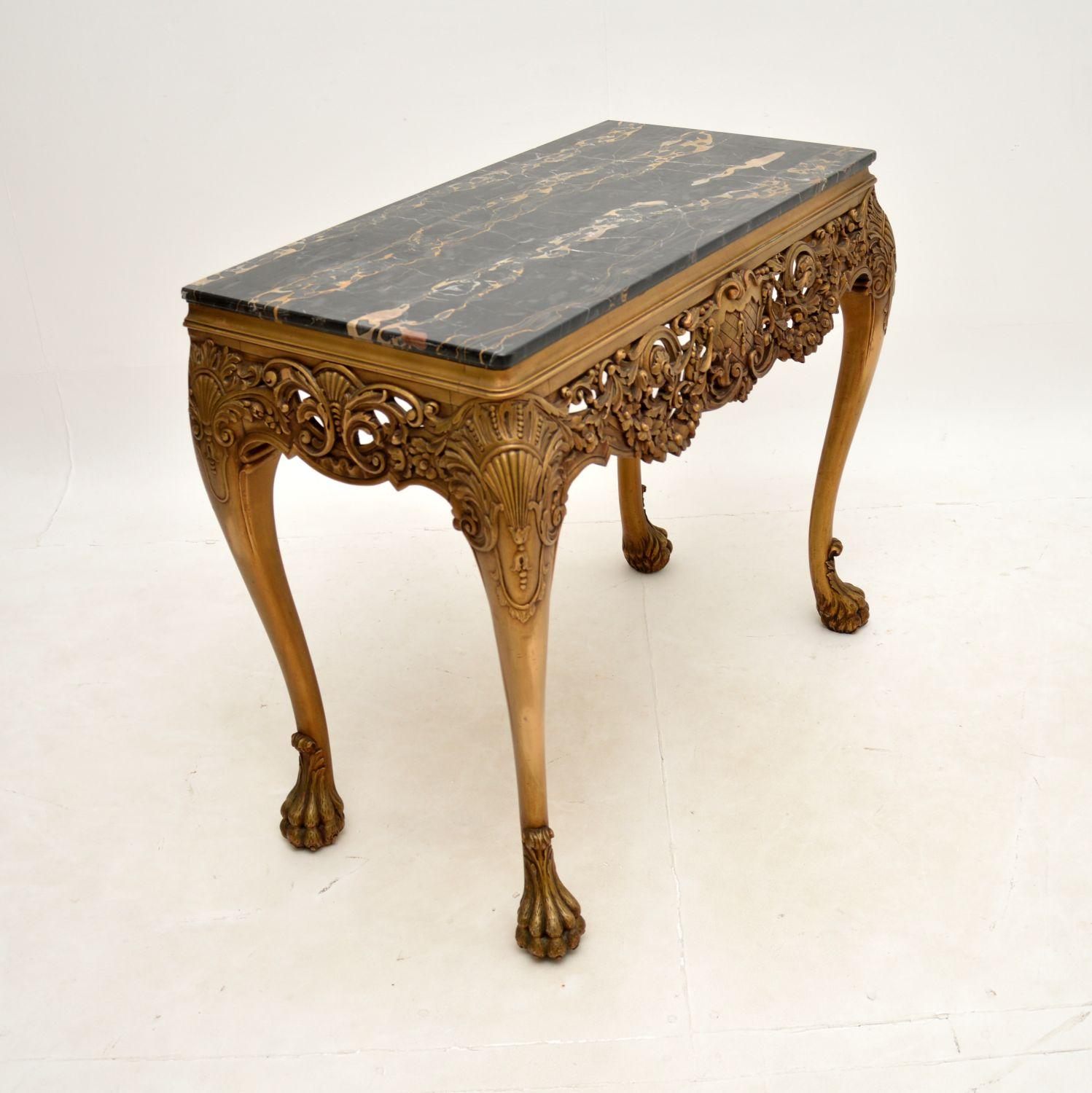 William IV Antique William Kent Style Marble Top Gilt Wood Side Table For Sale