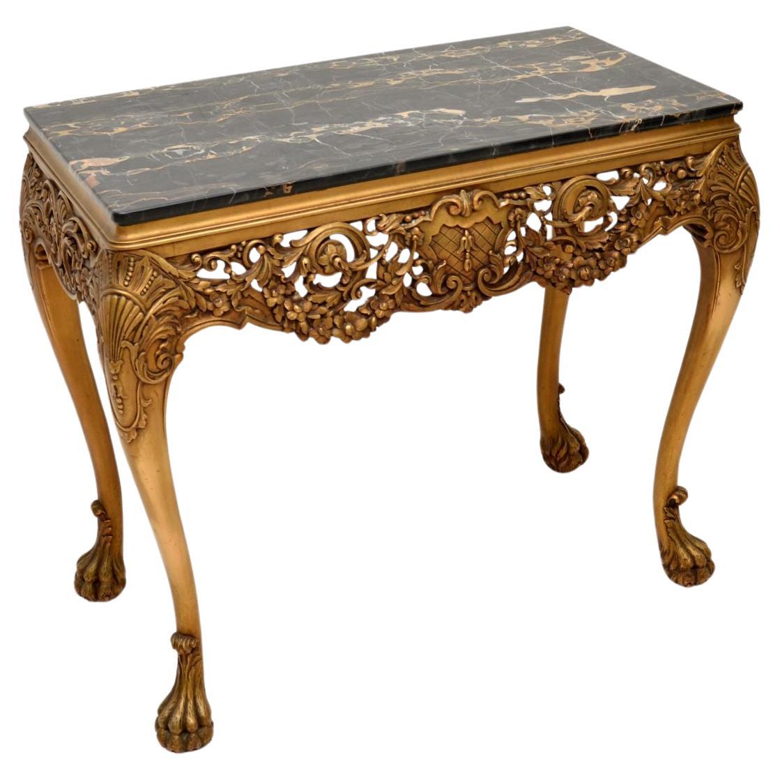 Antique William Kent Style Marble Top Gilt Wood Side Table For Sale