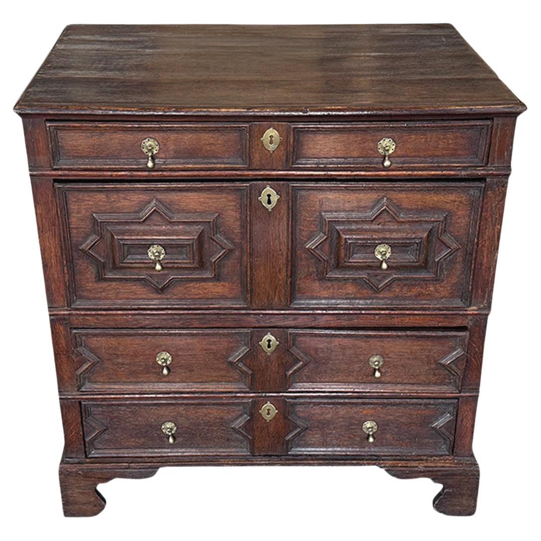 Antique William 
Mary English Black Oak Chest of Drawers For Sale