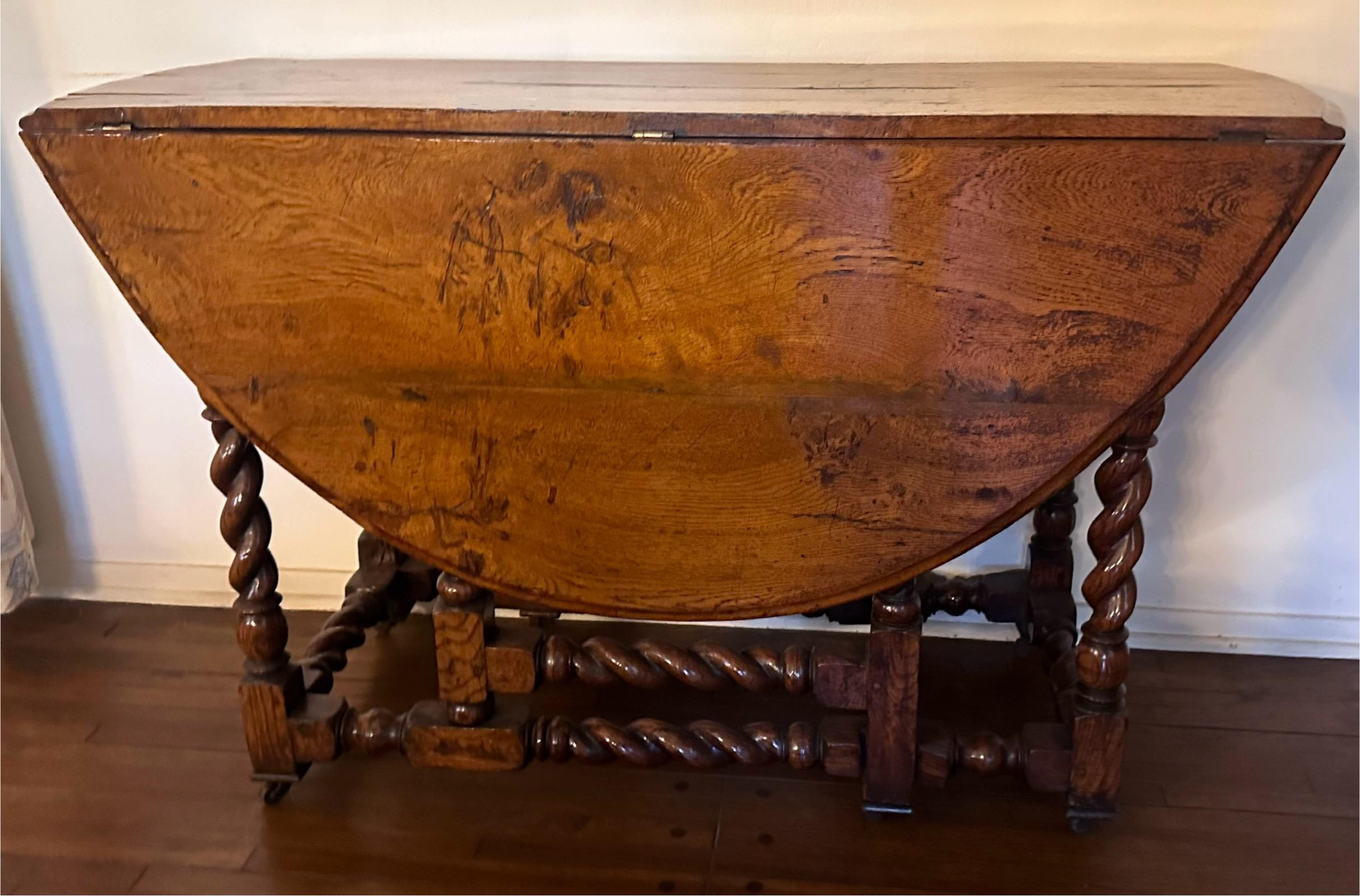 Antique William & Mary Fruitwood Gate Leg Drop Leaf Table.