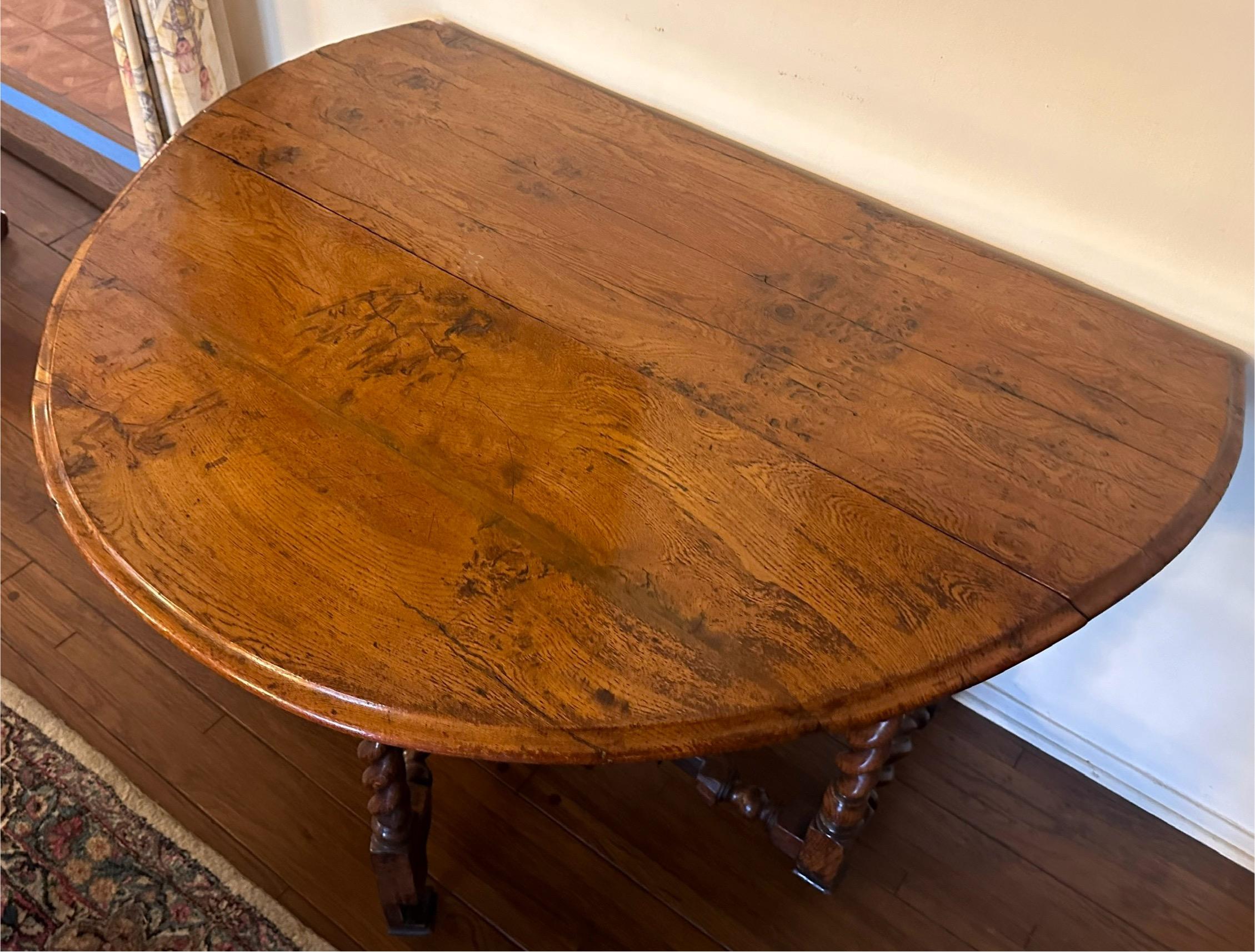 William and Mary Antique William & Mary Fruitwood Gate Leg Drop Leaf Table