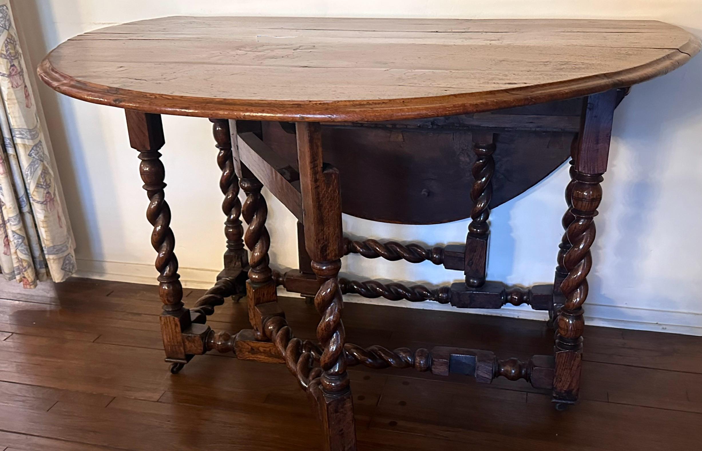 British Antique William & Mary Fruitwood Gate Leg Drop Leaf Table