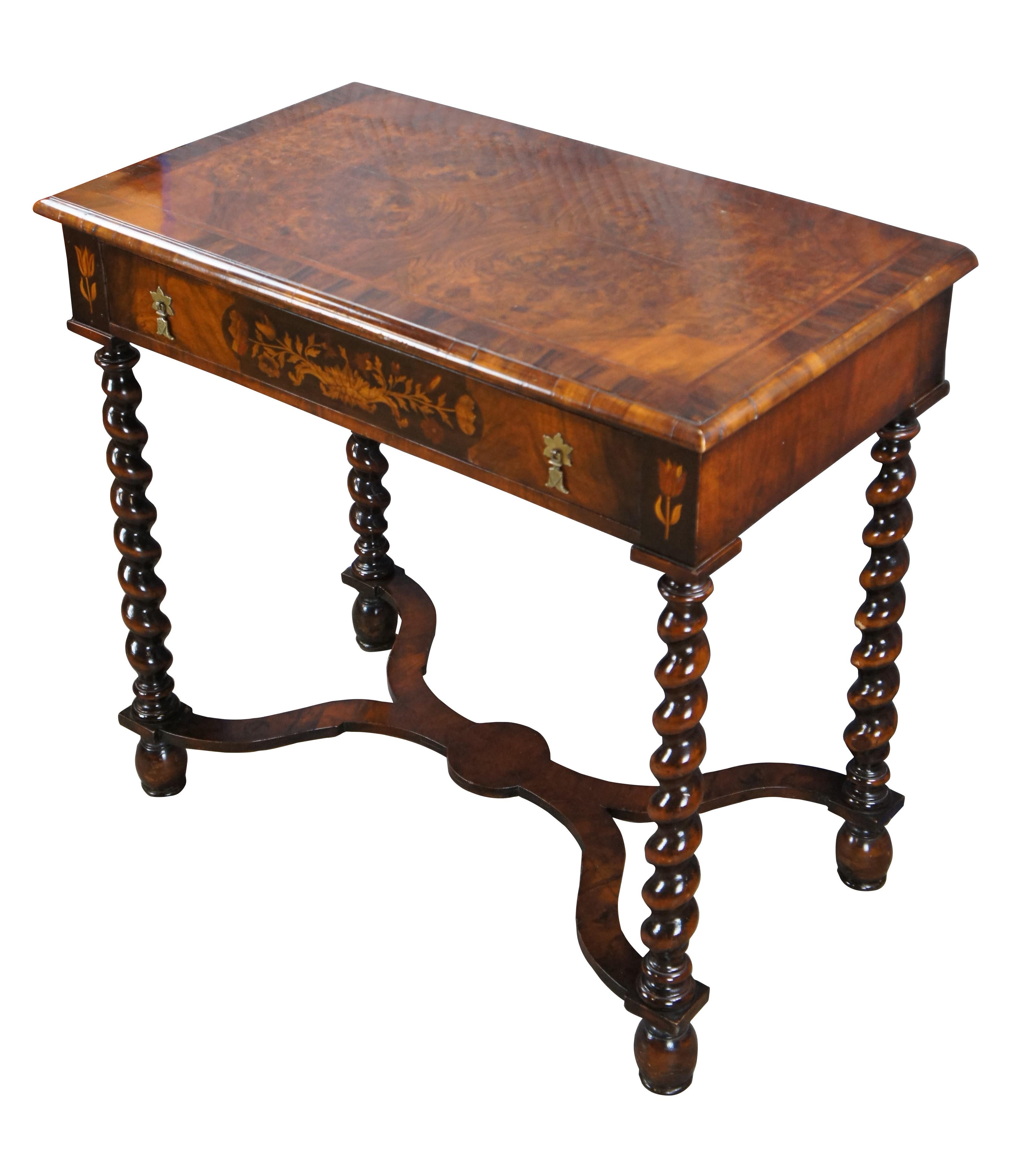William and Mary Antique William & Mary Mahogany Marquetry Barley Twist Dressing Console Table For Sale