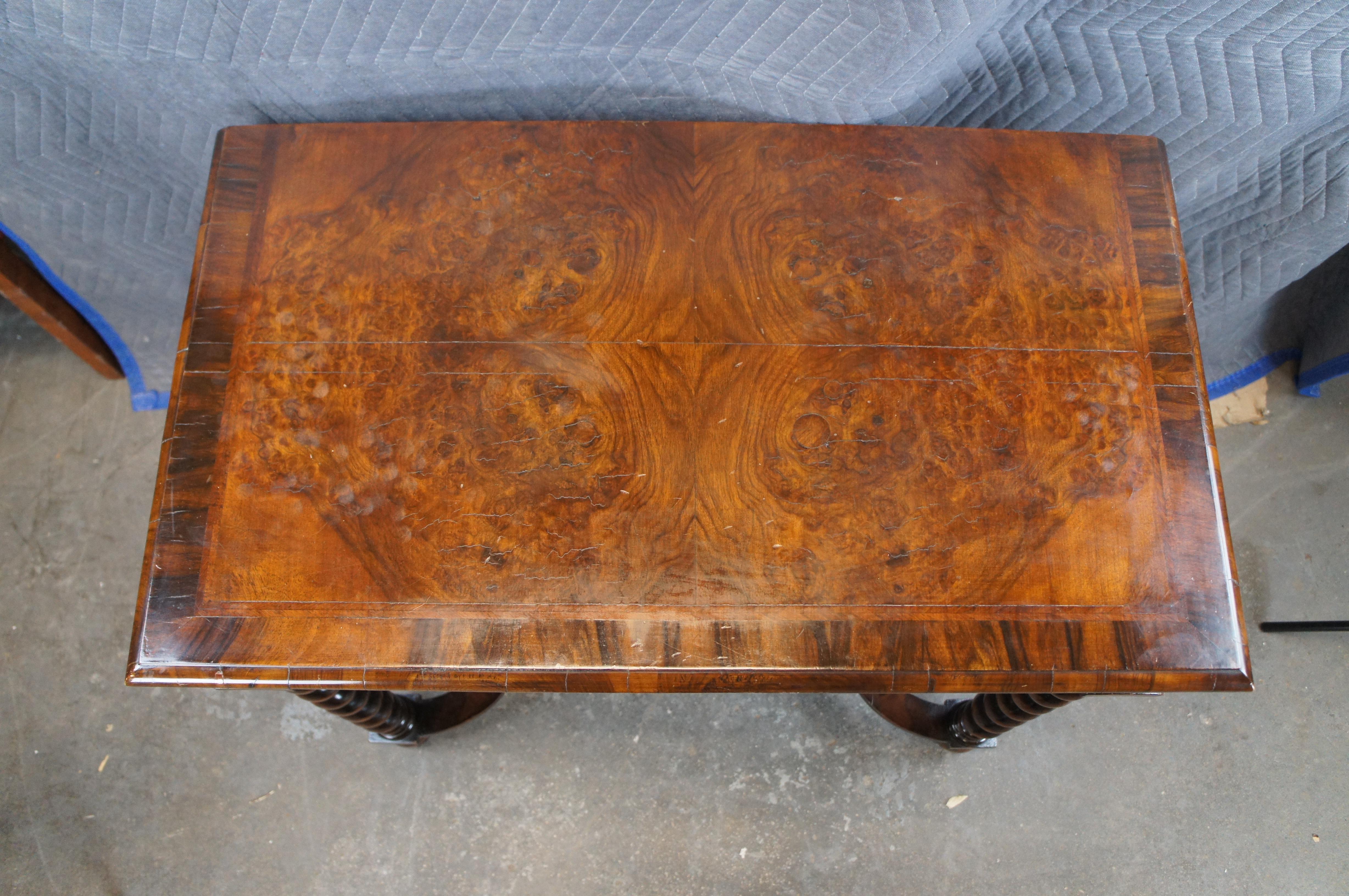 Antique William & Mary Mahogany Marquetry Barley Twist Dressing Console Table In Fair Condition For Sale In Dayton, OH