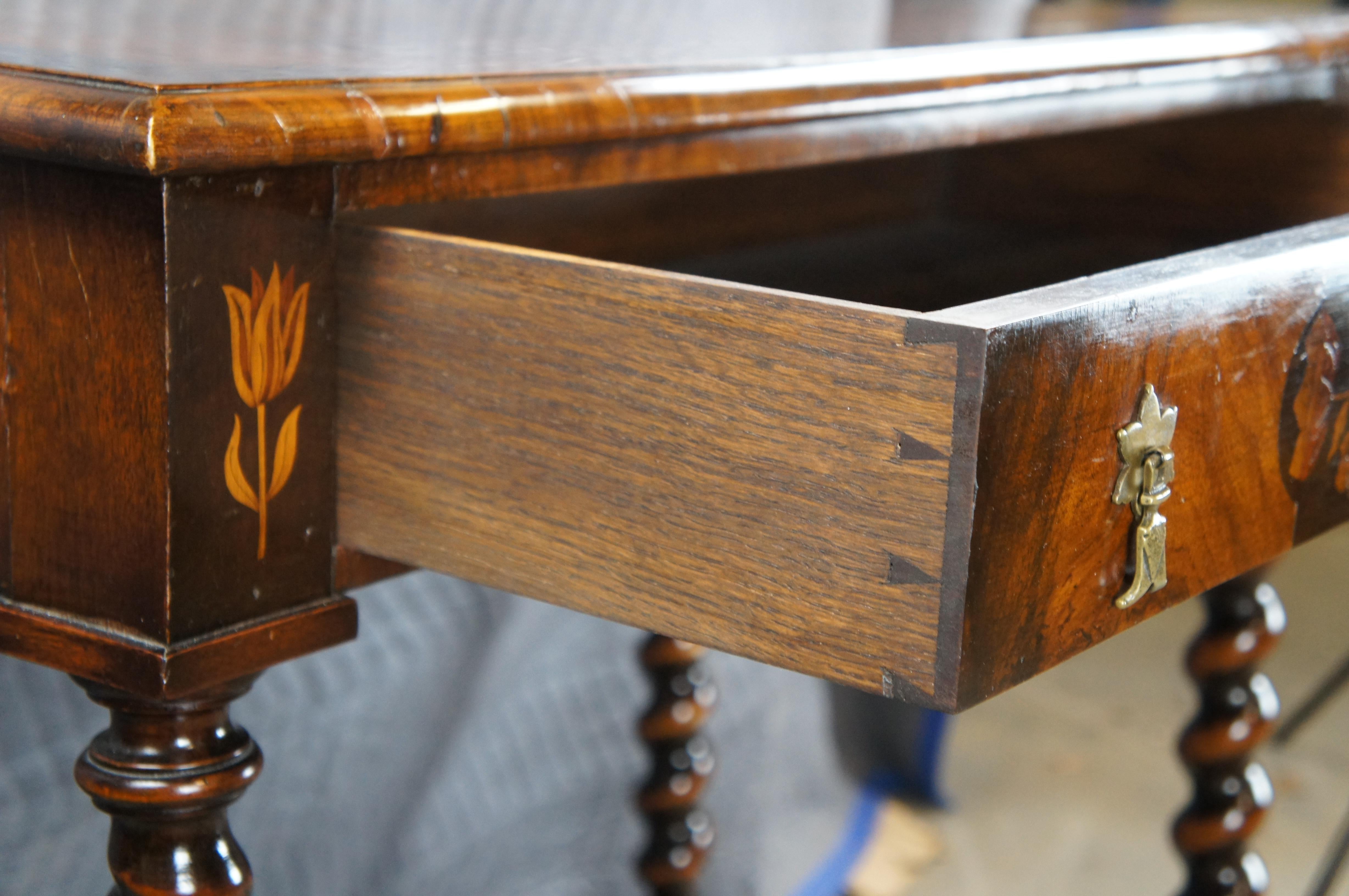Antique William & Mary Mahogany Marquetry Barley Twist Dressing Console Table For Sale 3