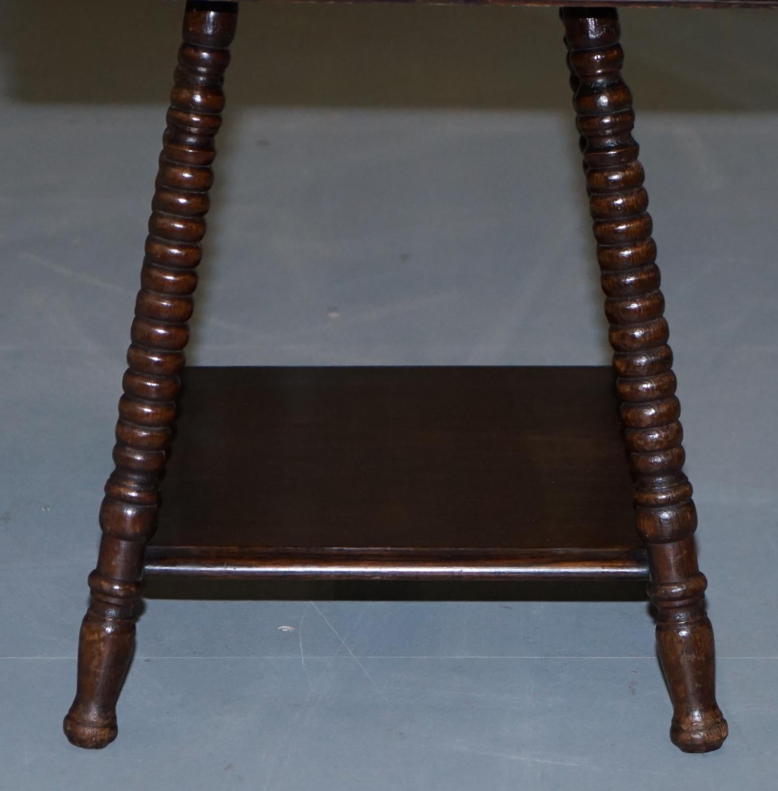 Hand-Crafted Antique William & Mary Revival Victorian Oak Bobbin Turned Lamp Wine Side Table