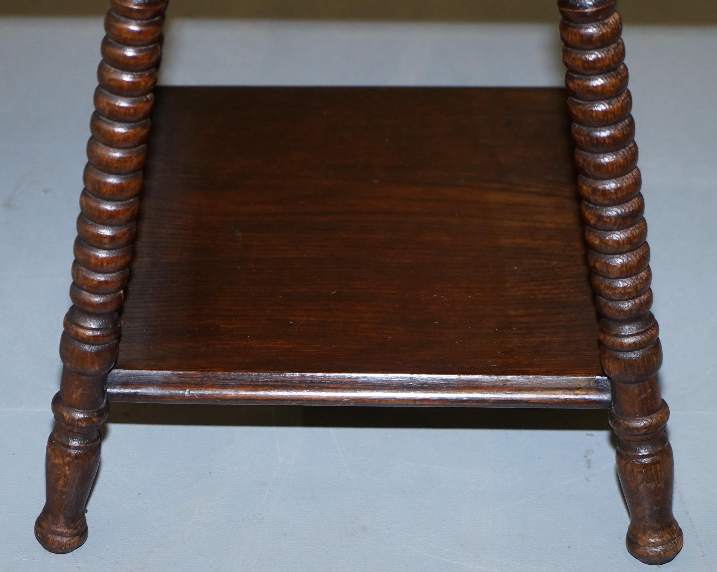 Antique William & Mary Revival Victorian Oak Bobbin Turned Lamp Wine Side Table 1