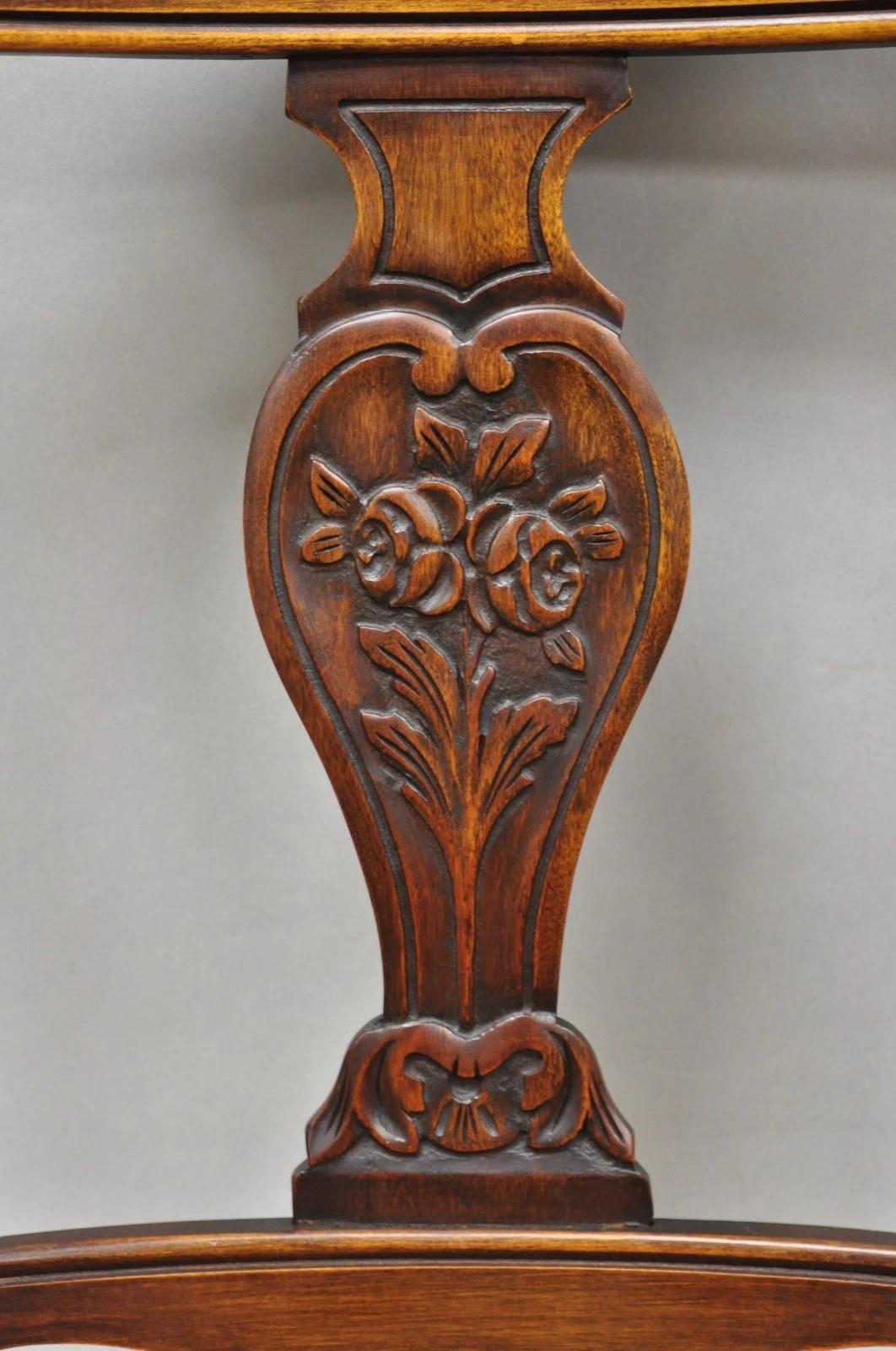 William and Mary Antique William & Mary Style Carved Walnut Rose Rush Seat Side Chairs - a Pair For Sale