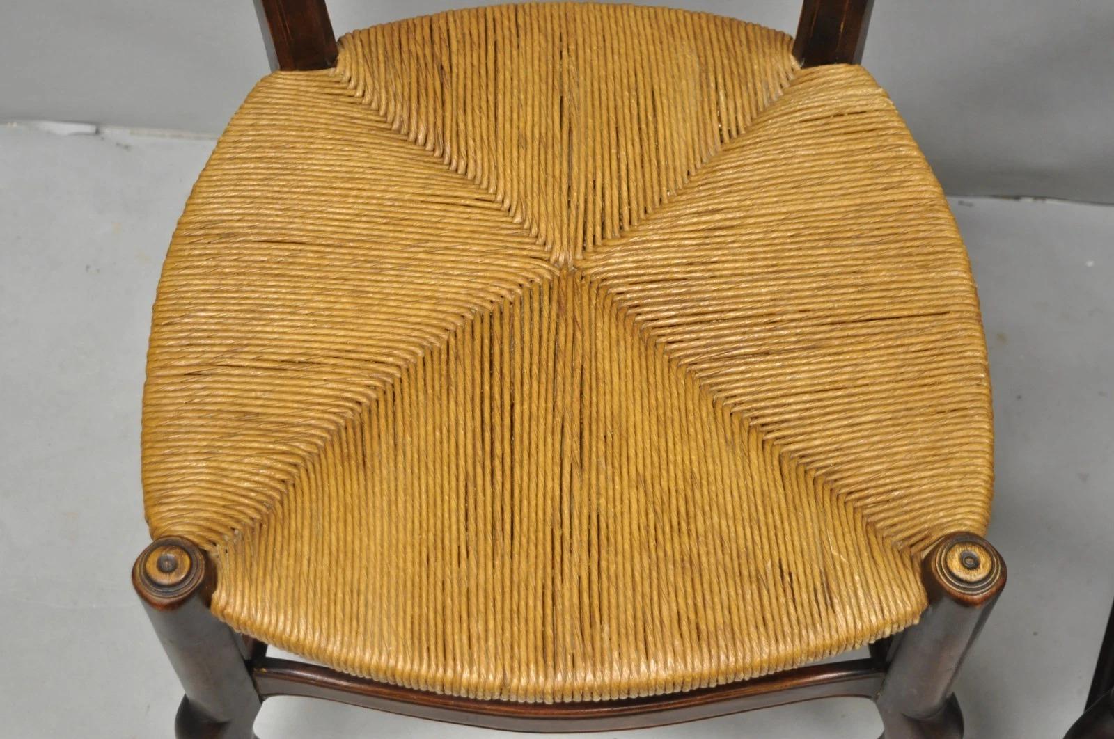 Unknown Antique William & Mary Style Carved Walnut Rose Rush Seat Side Chairs - a Pair For Sale