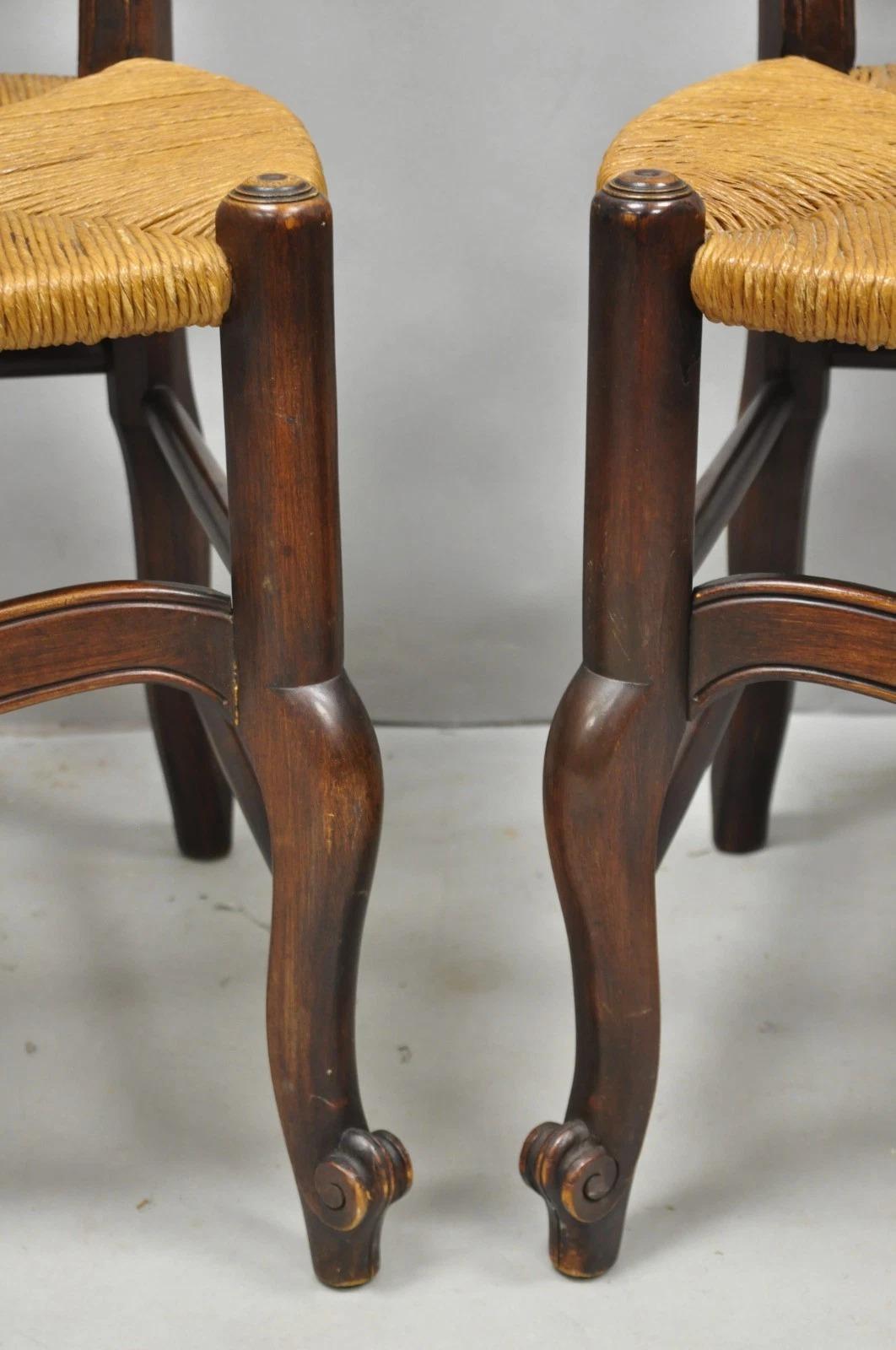 Antique William & Mary Style Carved Walnut Rose Rush Seat Side Chairs - a Pair For Sale 2