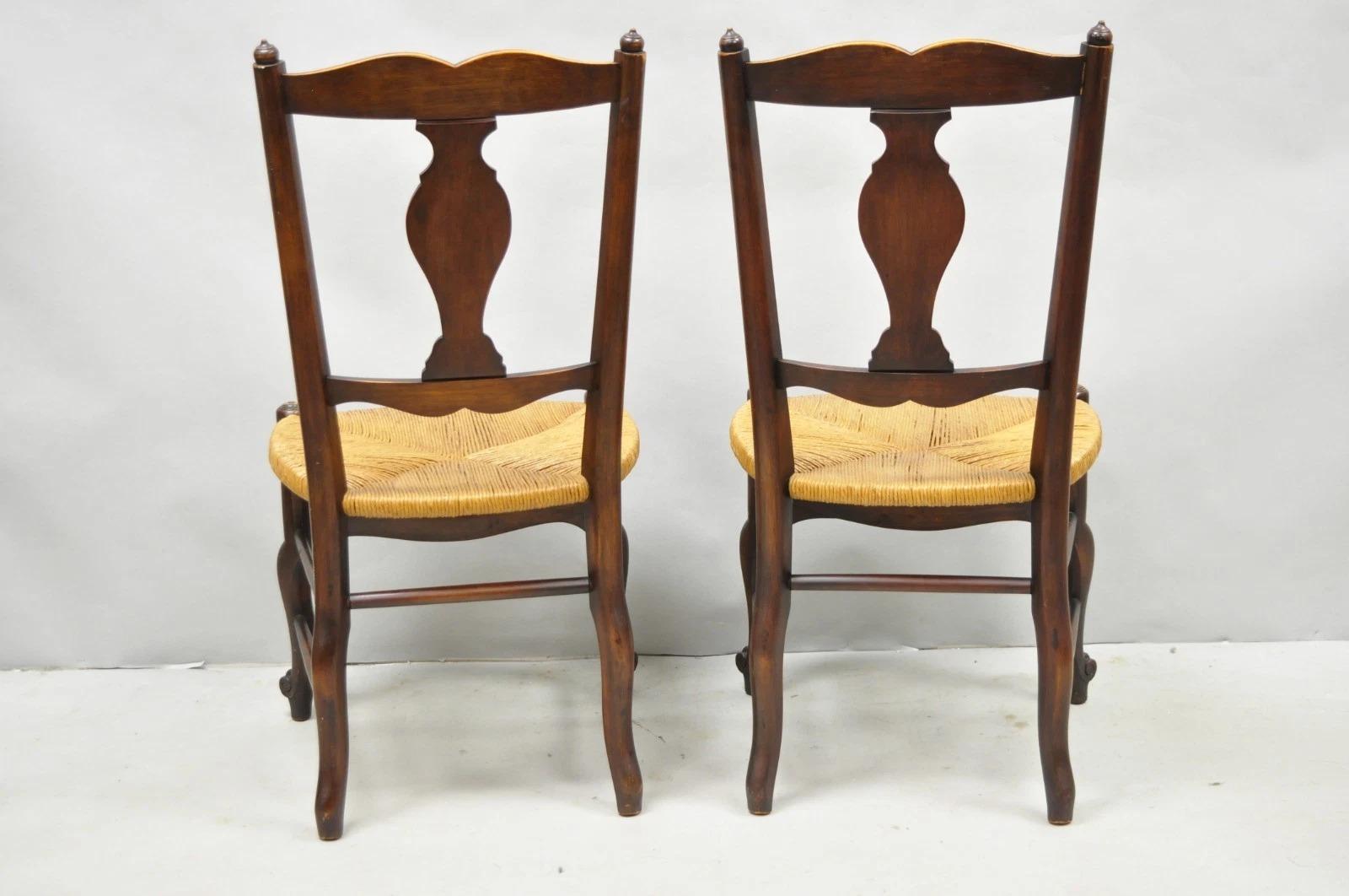 Antique William & Mary Style Carved Walnut Rose Rush Seat Side Chairs - a Pair For Sale 3