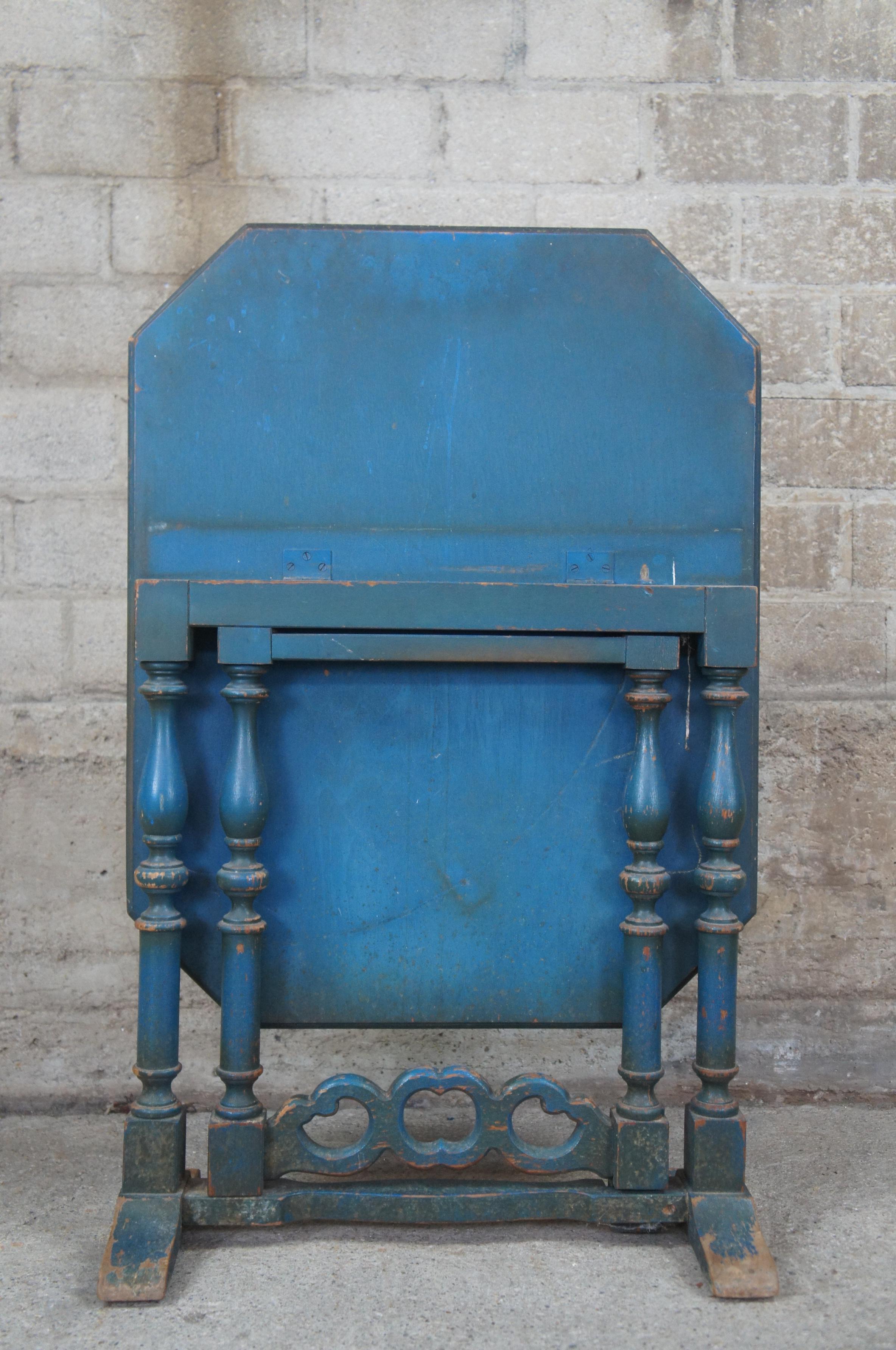 Antique William & Mary Style Chinoiserie Blue Gateleg Flip Top Side Tea Table 4