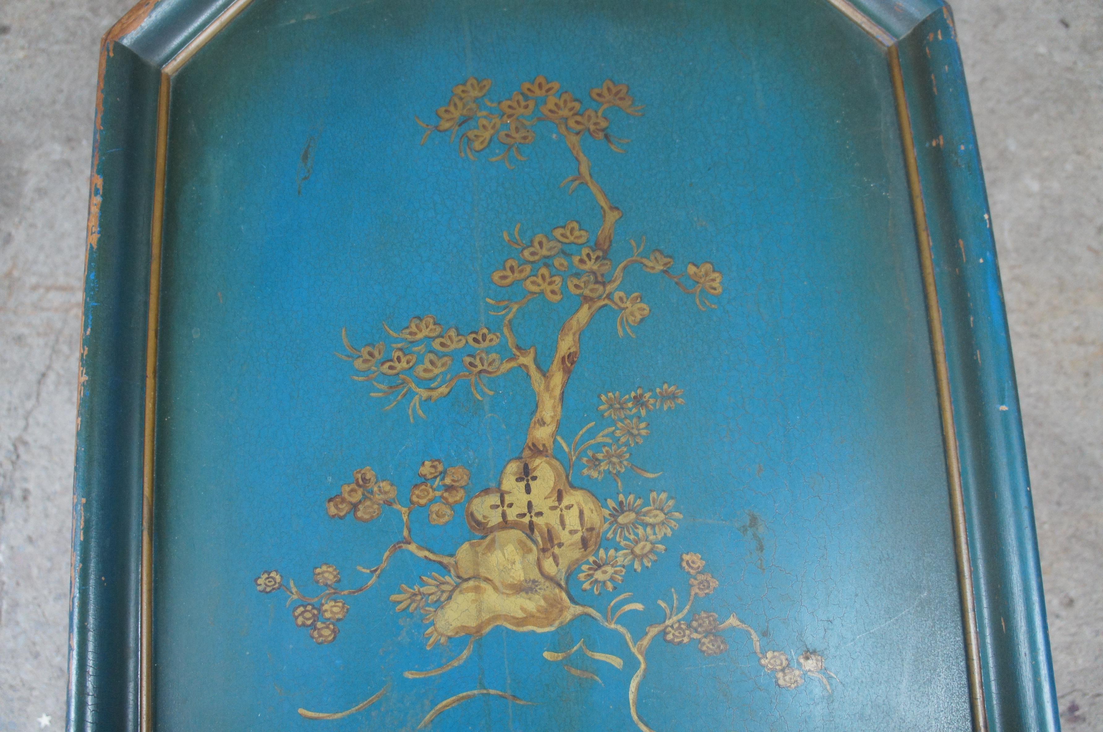 Antique William & Mary Style Chinoiserie Blue Gateleg Flip Top Side Tea Table 5