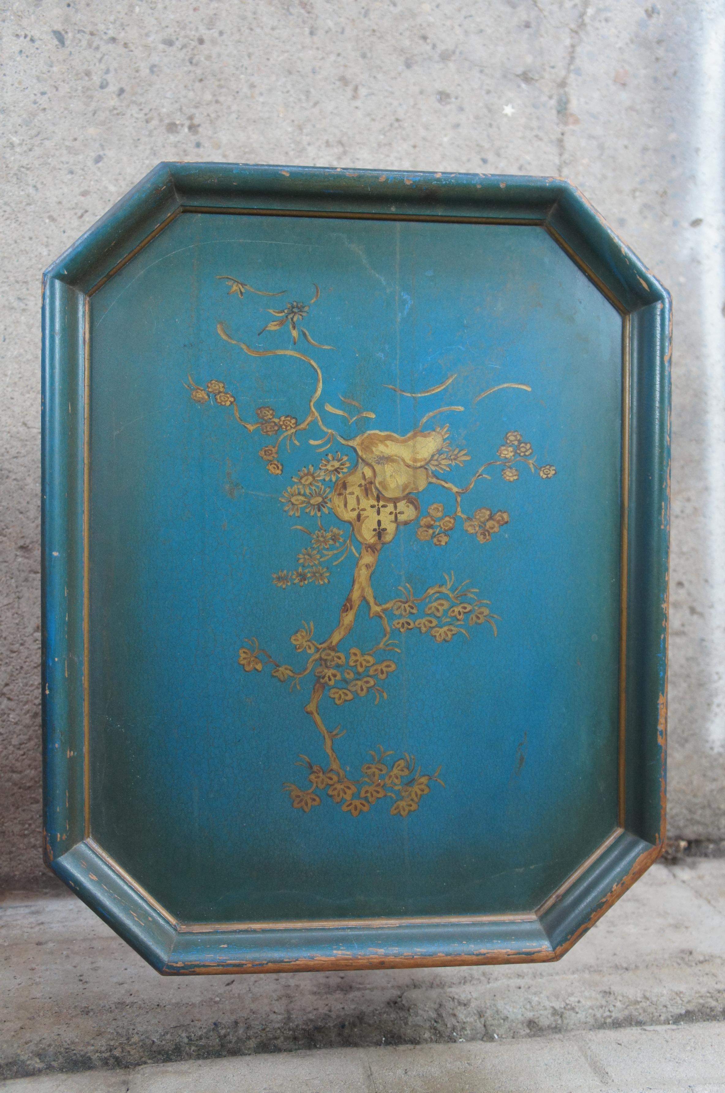 Antique William & Mary Style Chinoiserie Blue Gateleg Flip Top Side Tea Table In Good Condition In Dayton, OH