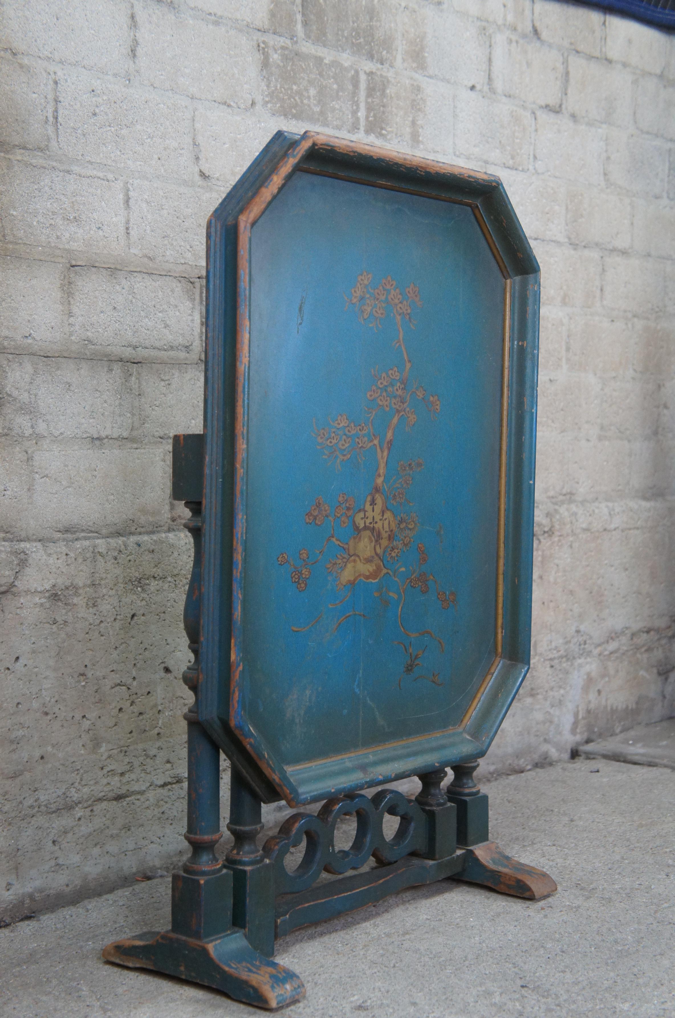 Antique William & Mary Style Chinoiserie Blue Gateleg Flip Top Side Tea Table 1