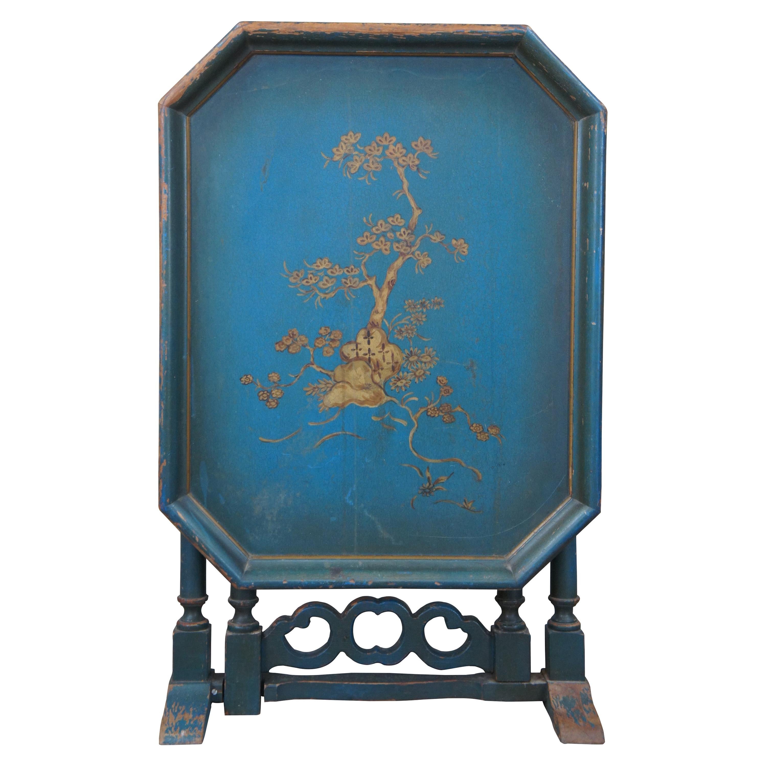 Antique William & Mary Style Chinoiserie Blue Gateleg Flip Top Side Tea Table