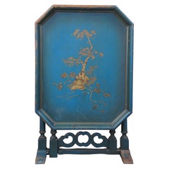 Antique William & Mary Style Chinoiserie Blue Gateleg Flip Top Side Tea Table