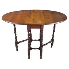 Antique William & Mary Style Oak Oval Drop Leaf Gateleg Side Table