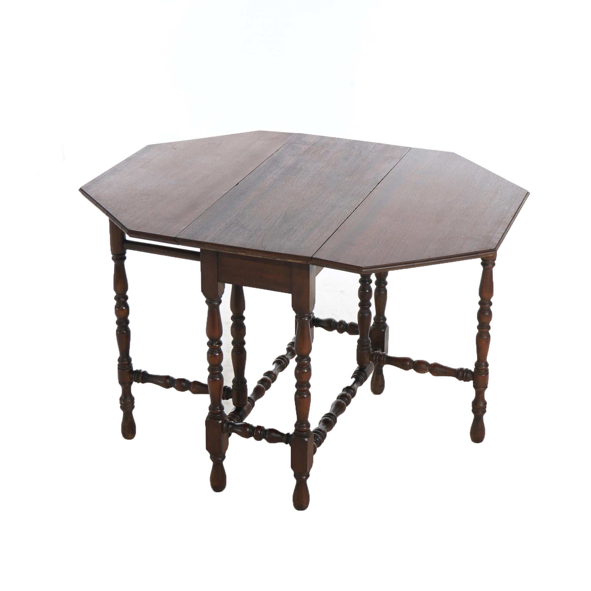 Antique William & Mary Style Octagonal Walnut Drop Leaf Table c1920 4