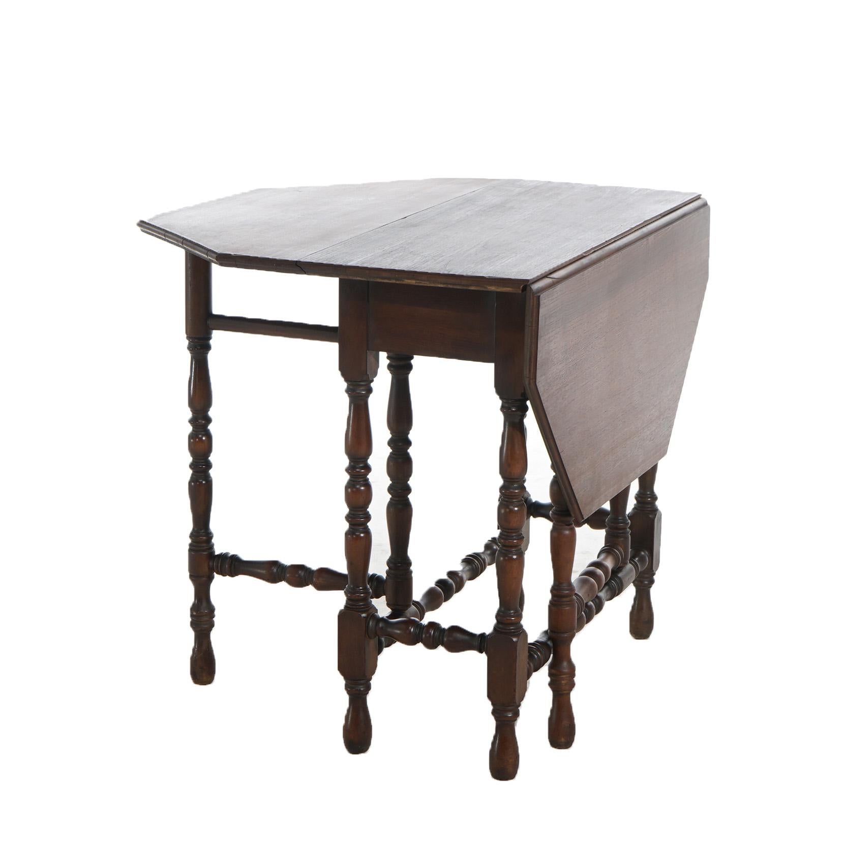 Antique William & Mary Style Octagonal Walnut Drop Leaf Table c1920 5