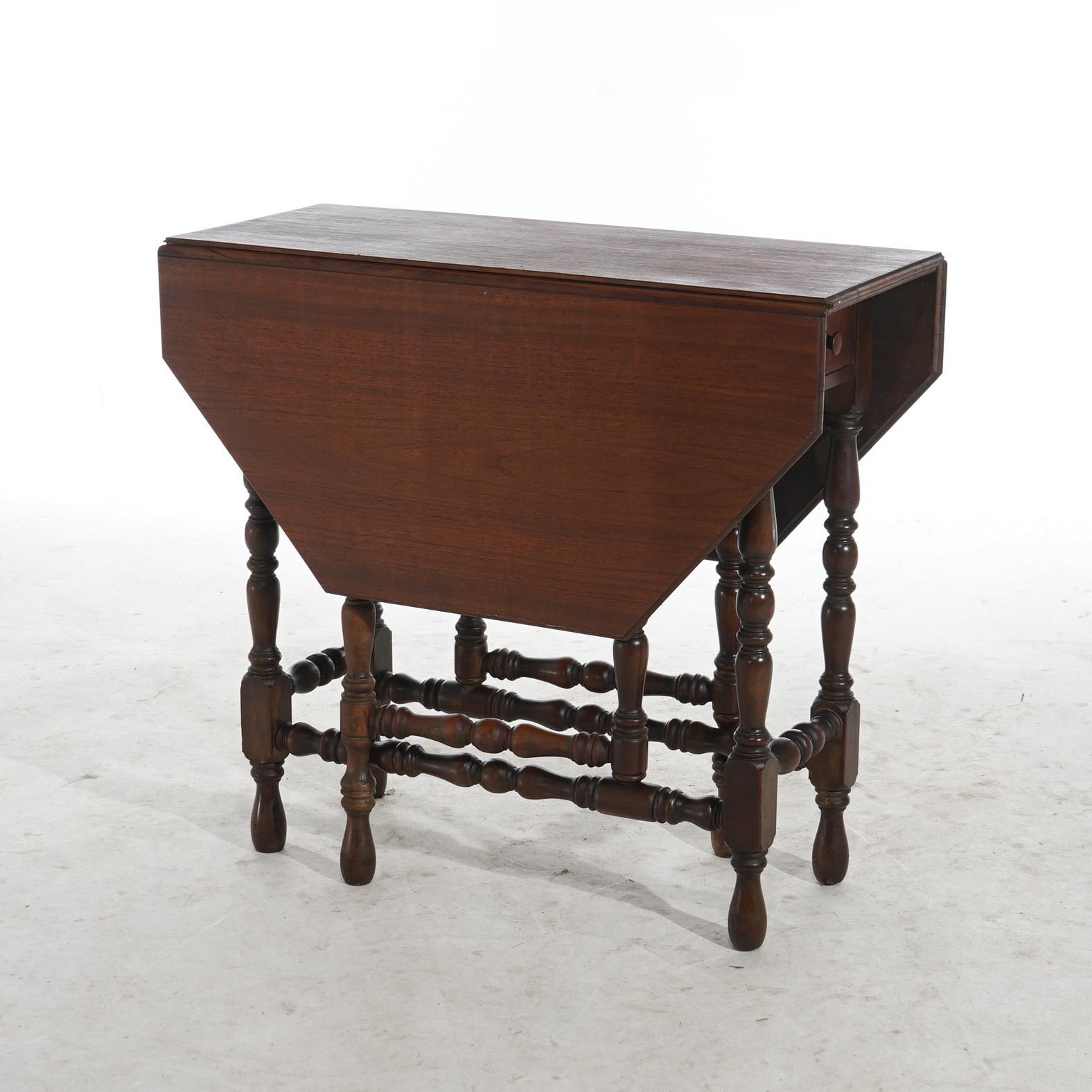 Antique William & Mary Style Octagonal Walnut Drop Leaf Table c1920 6