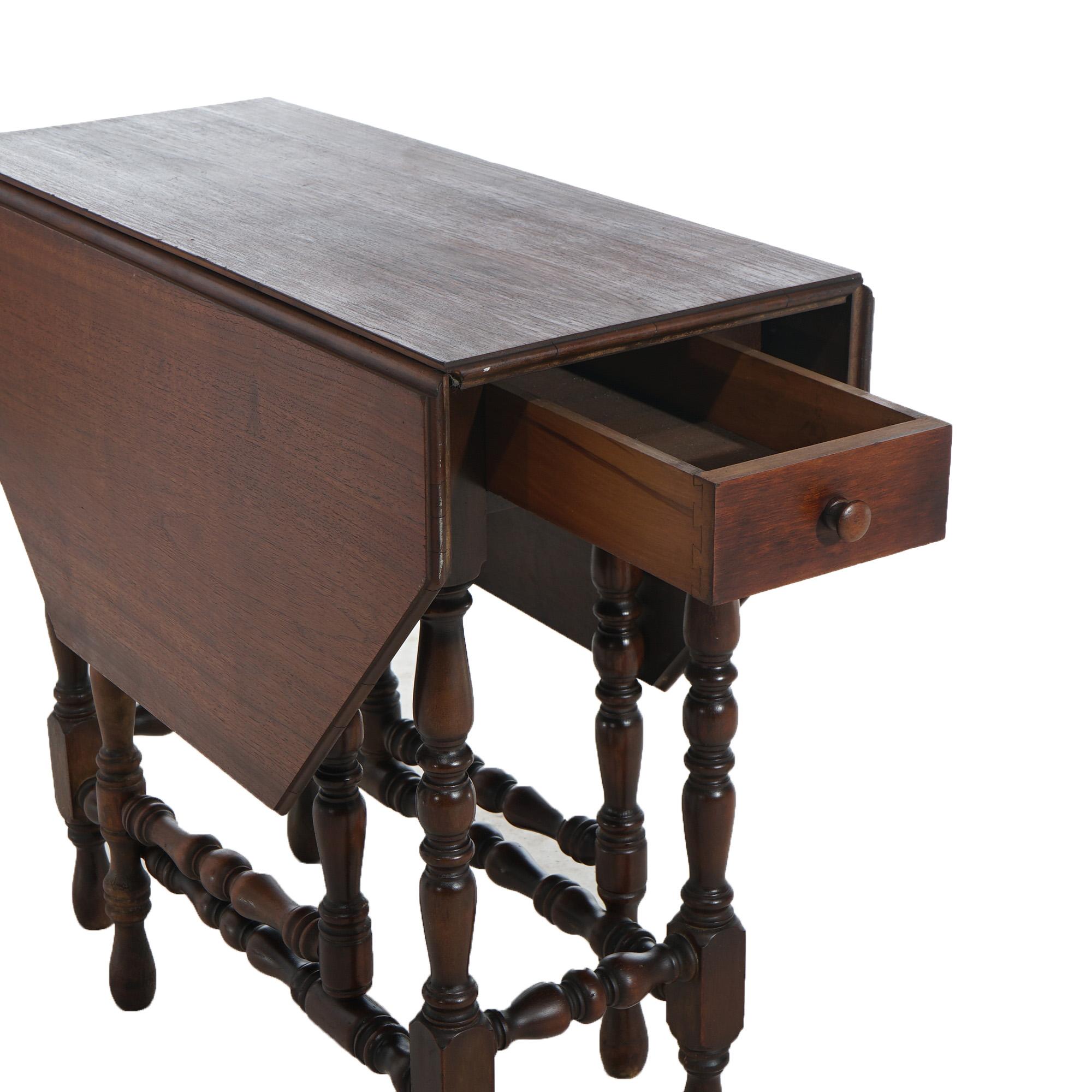 Antique William & Mary Style Octagonal Walnut Drop Leaf Table c1920 8
