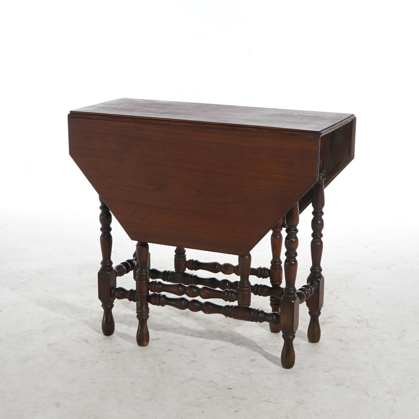 Antique William & Mary Style Octagonal Walnut Drop Leaf Table with Single Drawer and Gate Legs, c1920

Measures - 29.25